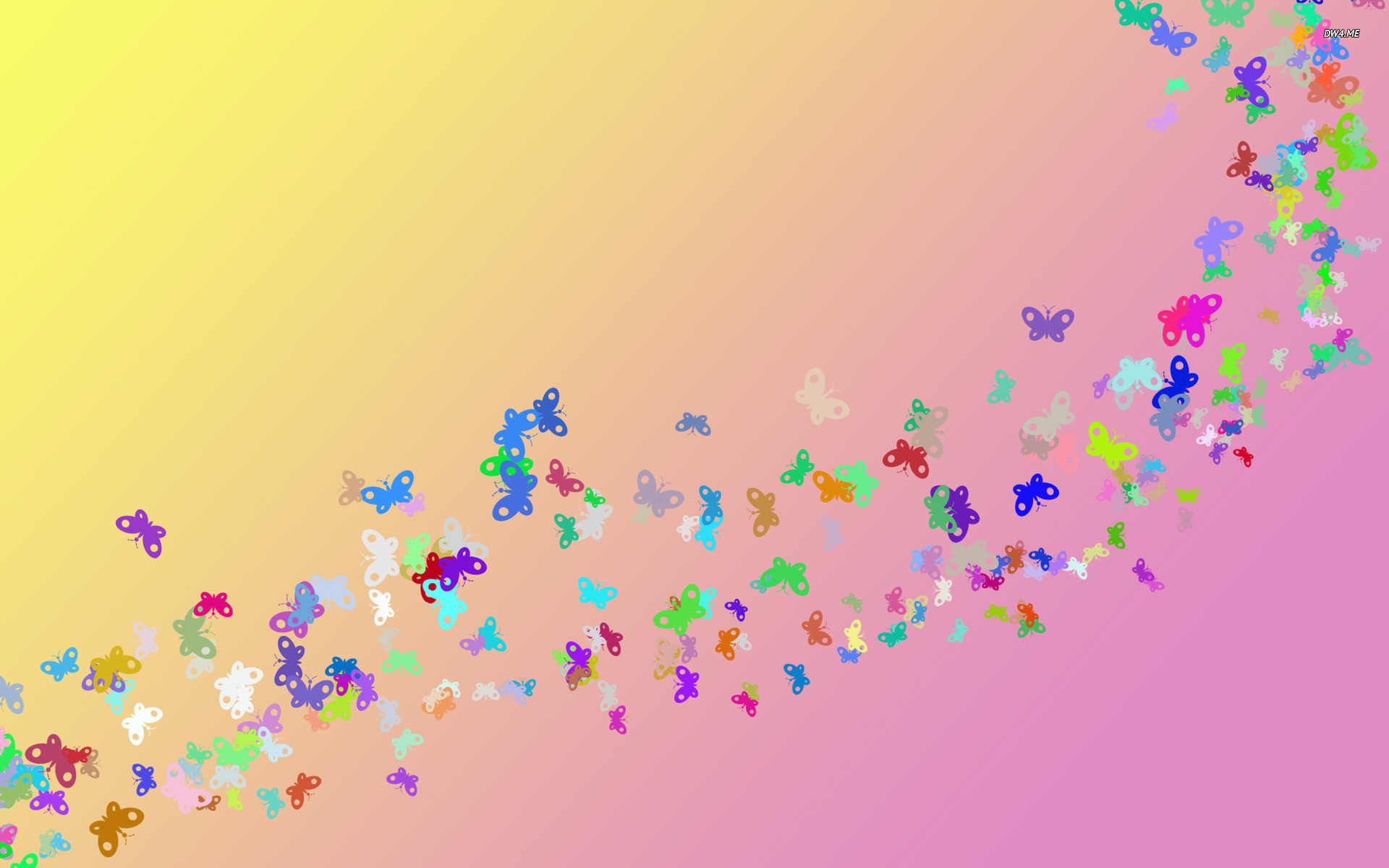 Farfalle colorate, Sfumatura, Giallo e rosa, Full HD, sfondo per portatile