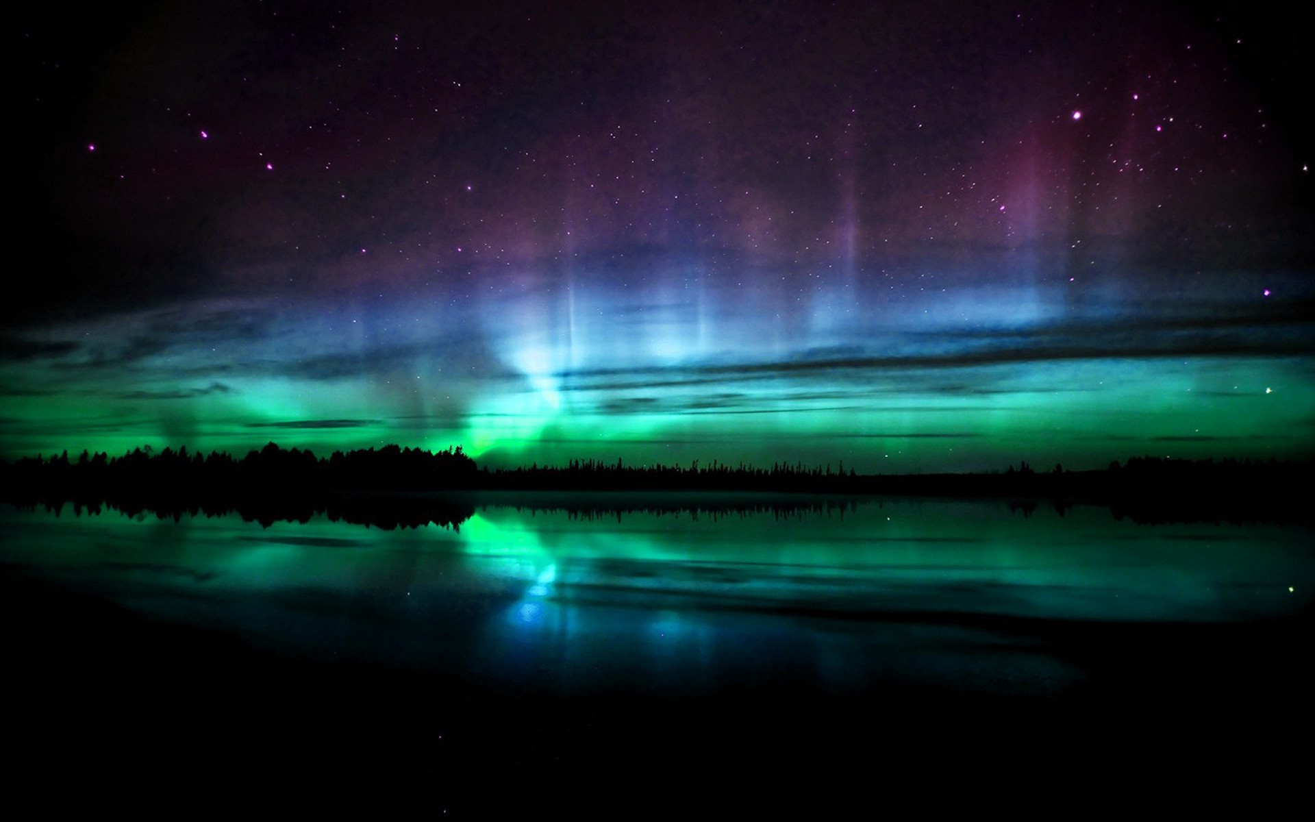 Aurora boreale, Lago, Notte, 1920x1200, immagine di sfondo