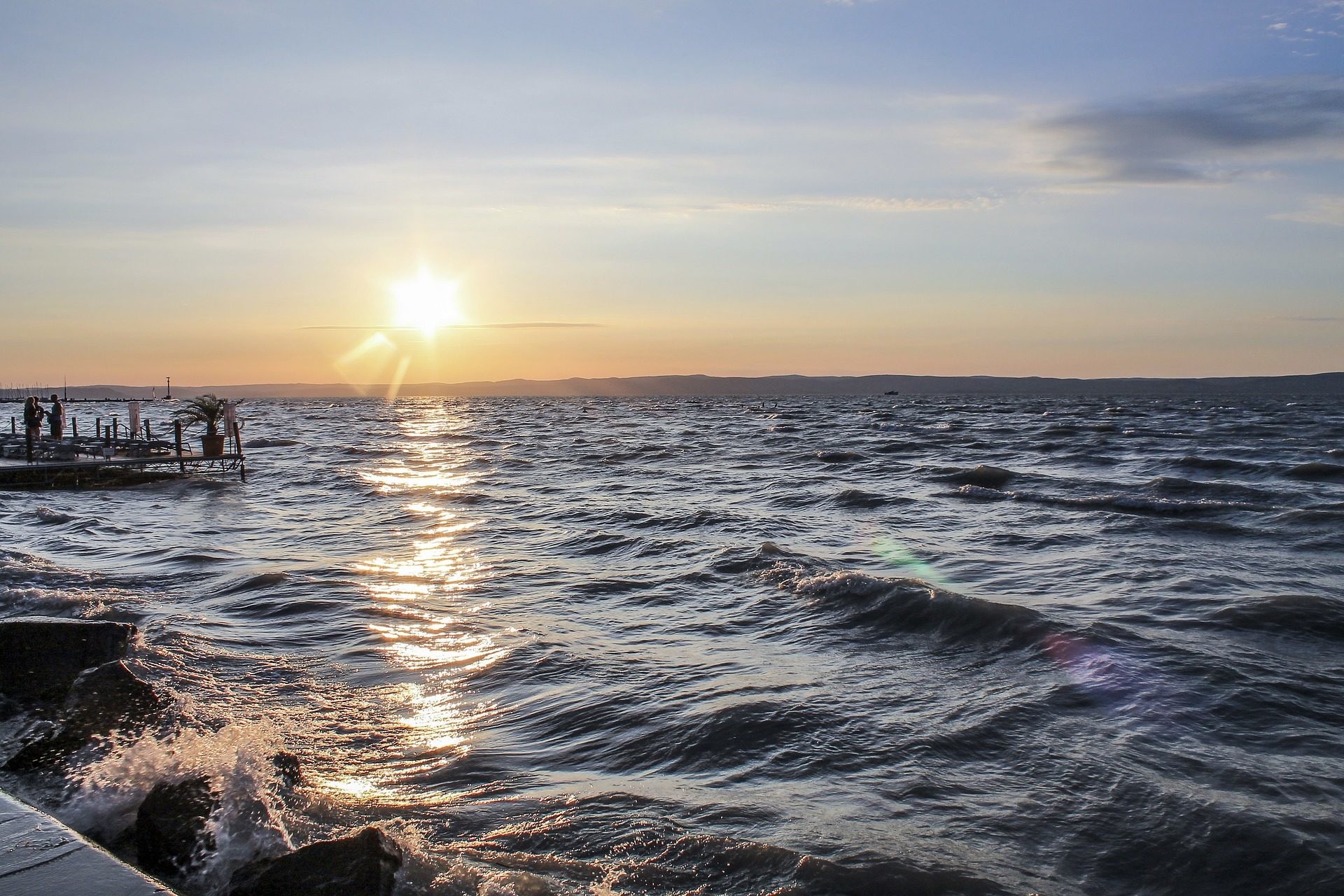 Mare, Onde, Tramonto, Sole, Full HD, sfondo per portatile