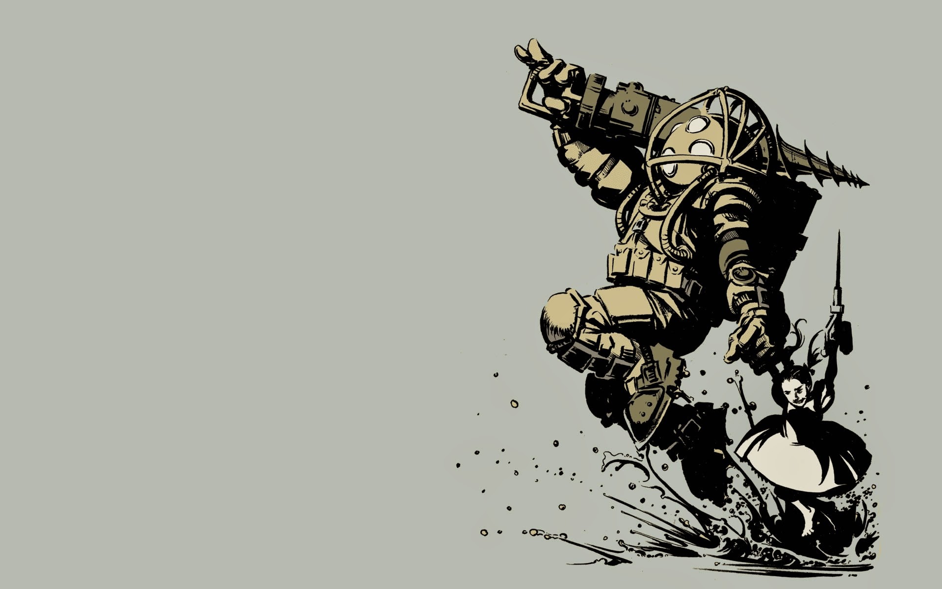 Big Daddy, Little Sister, BioShock, Minimalismo, 1920x1200, sfondo MacBook Pro