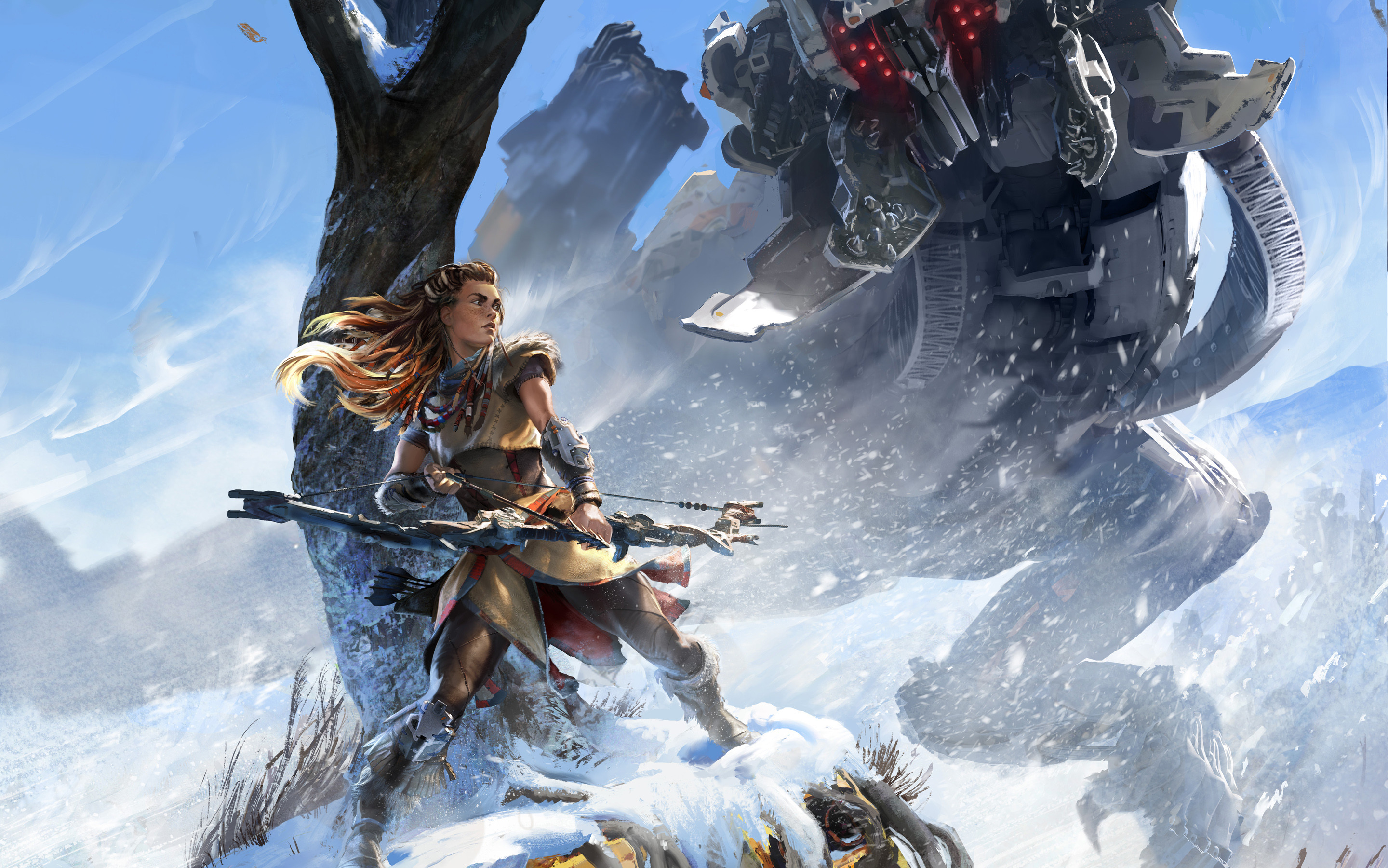Aloy, Horizon Zero Dawn, Neve, Arco, 16:10 2K, sfondo widescreen