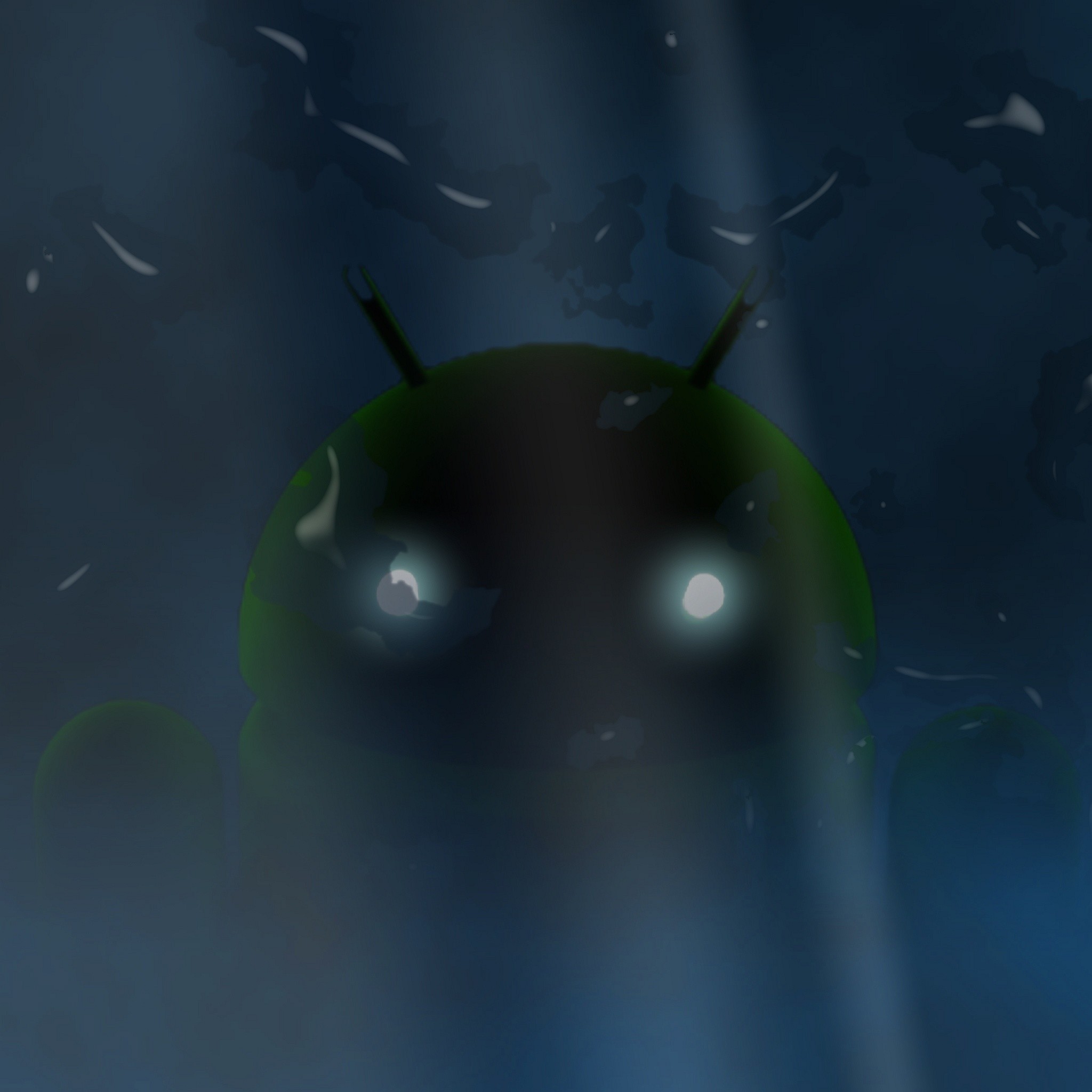 Android, Robot Android, Pioggia, Blu scuro, Full HD, wallpaper per tablet