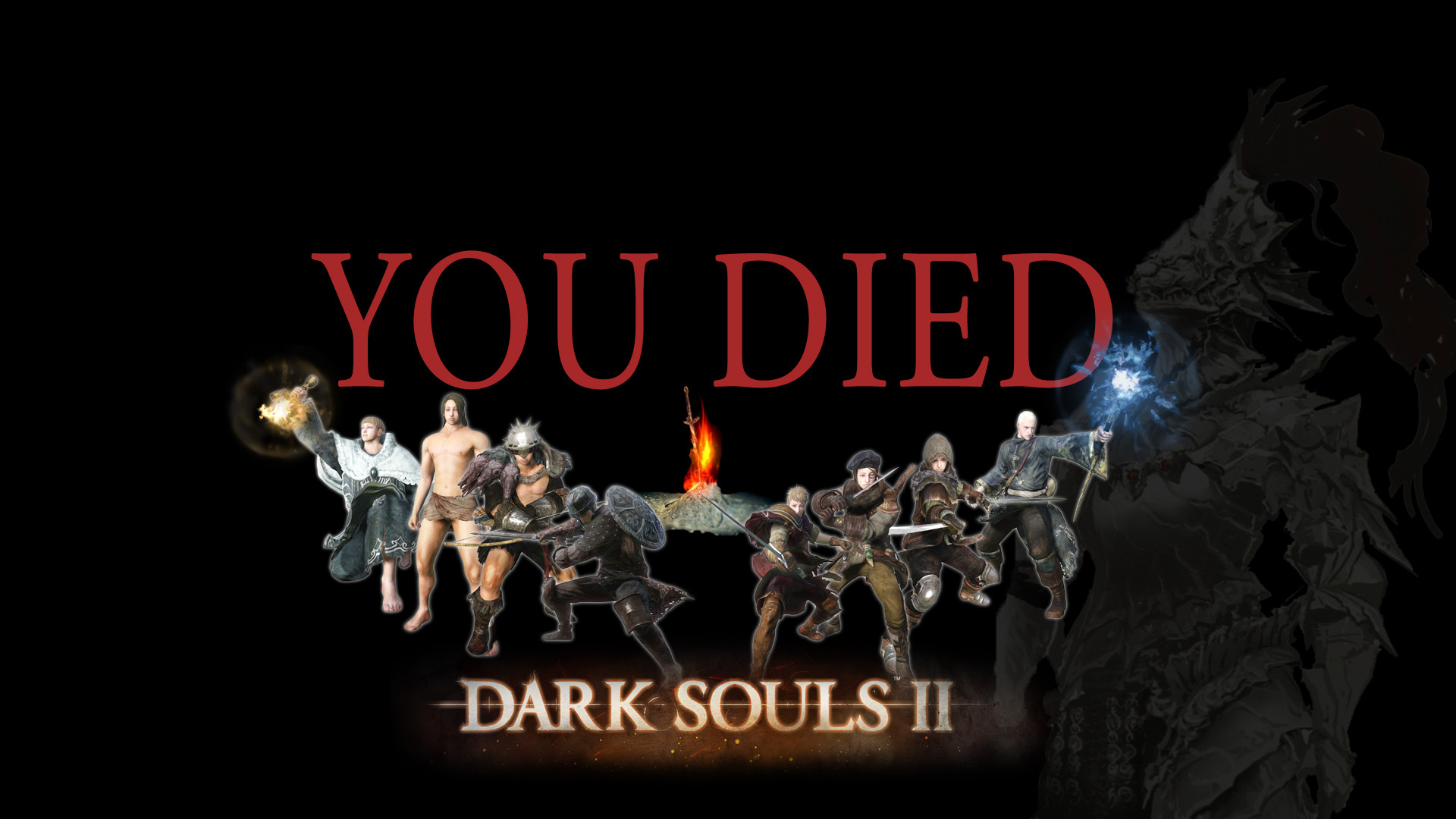 Dark Souls II, You Died, Logo, Personaggi, Sfondo nero, 1920x1080, wallpaper desktop
