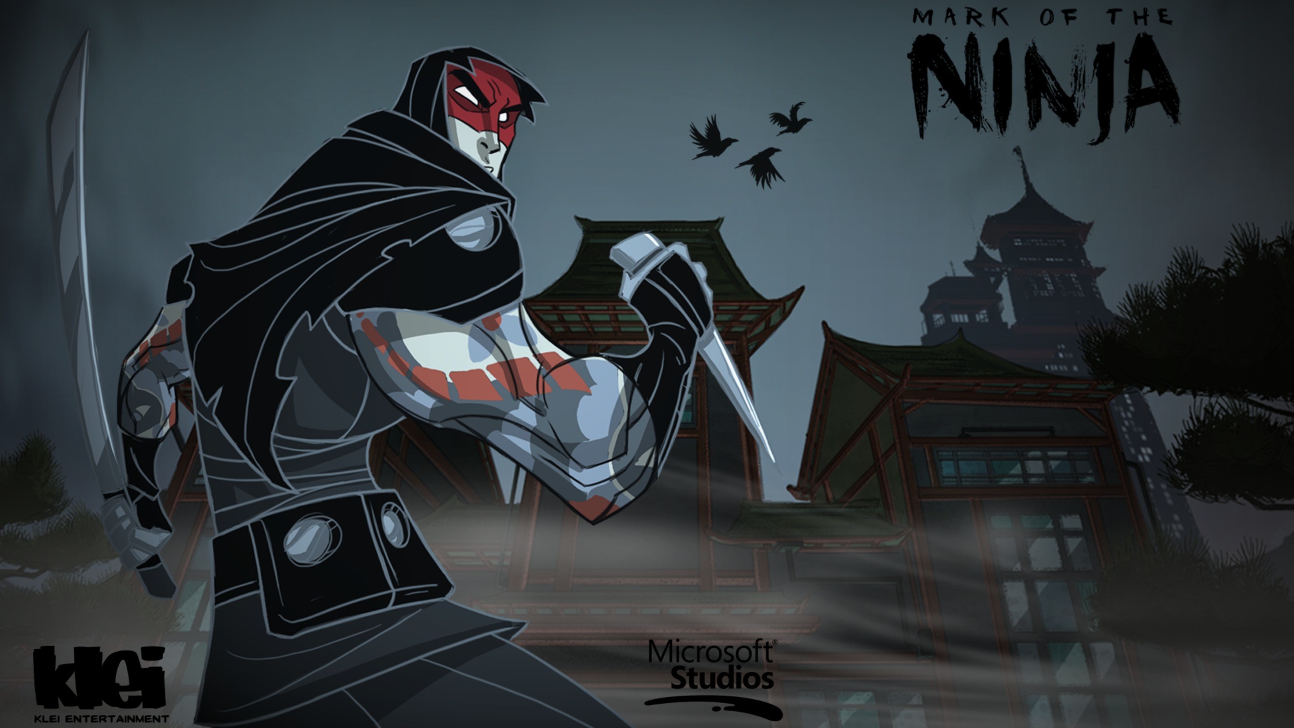 Mark of the Ninja, Klei Entertainment, Ninja, Pagoda, Notte, 2560x1440, immagine di sfondo