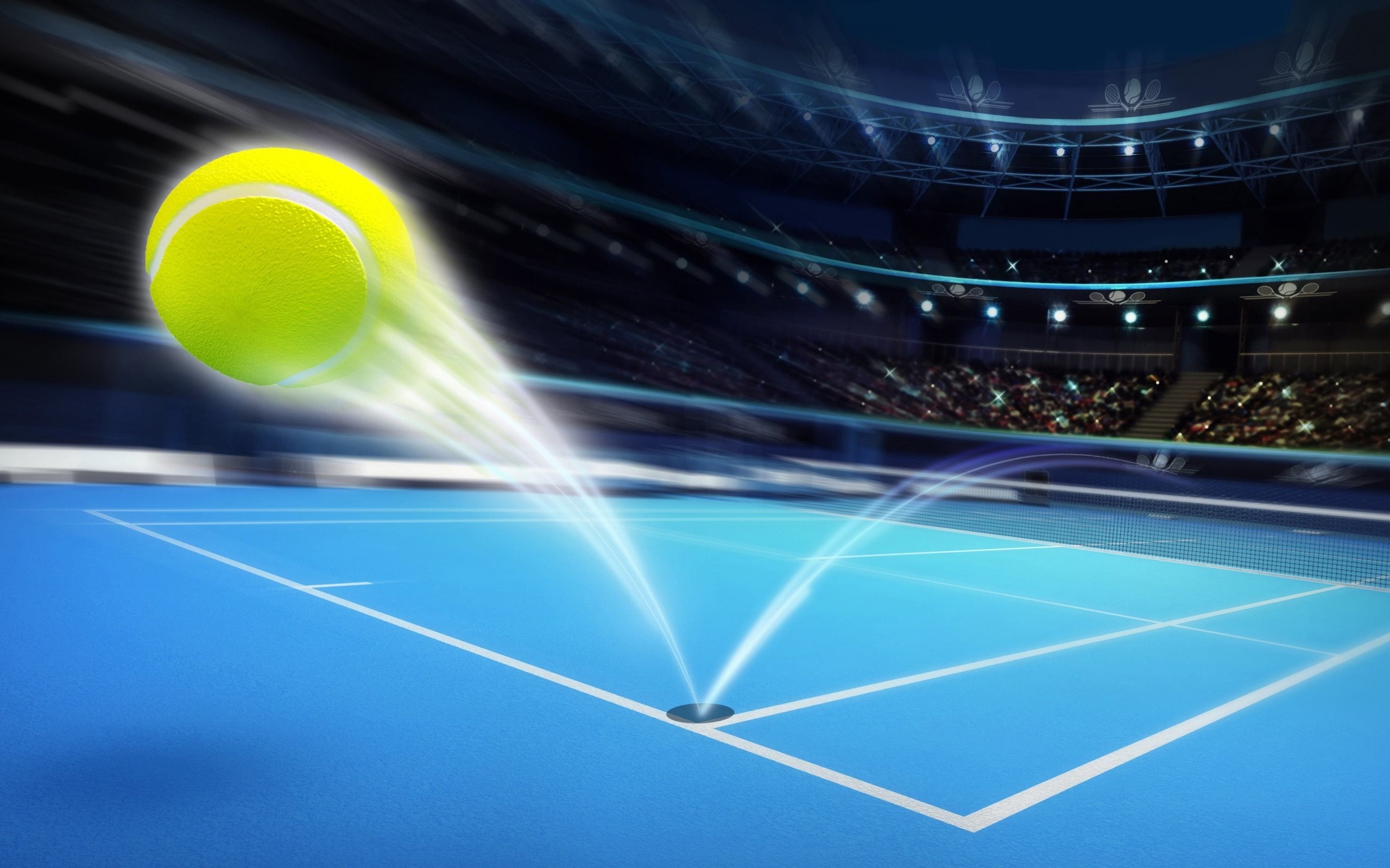 Pallina da tennis, Campo in cemento, Stadio, Arte digitale, 2560x1600, sfondo MacBook Pro