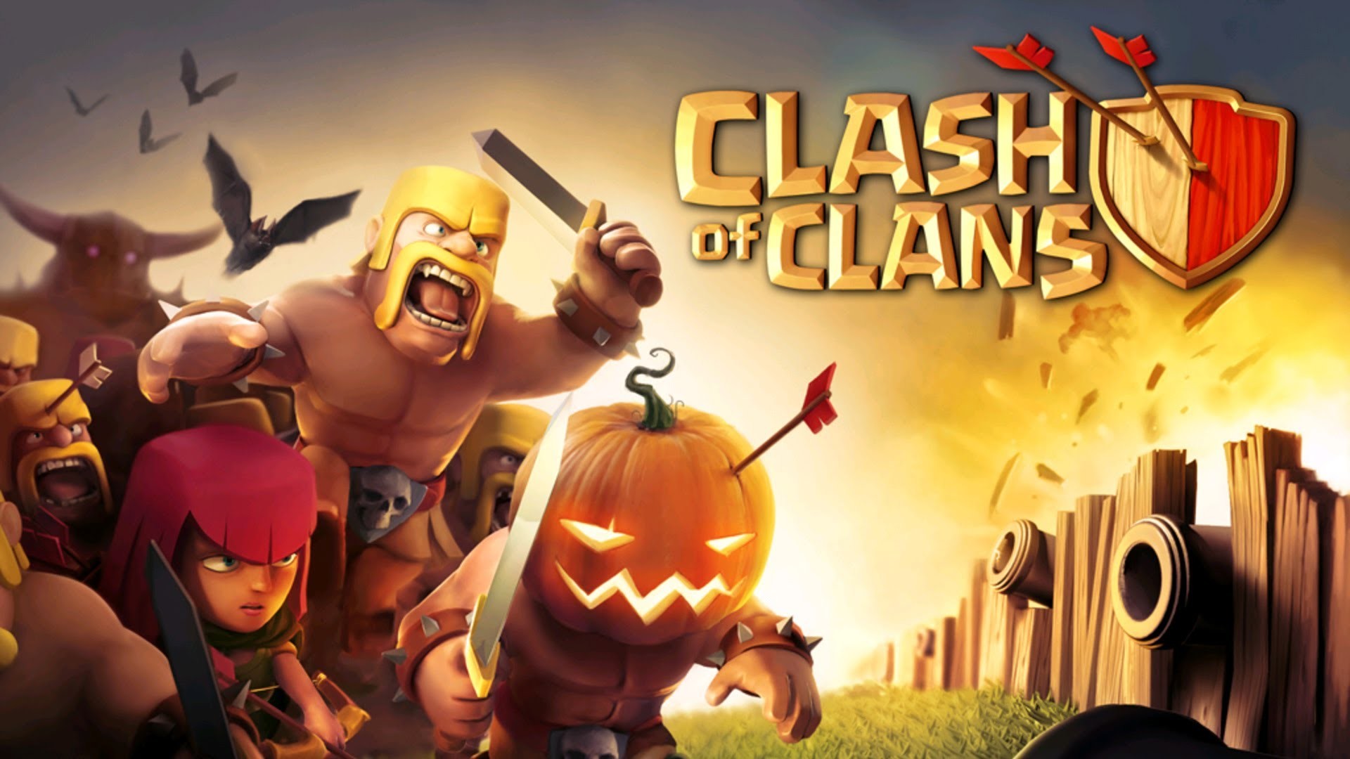Clash of Clans, Barbaro, Arciera, Zucca di Halloween, Logo, 16:9 Full HD, sfondo widescreen