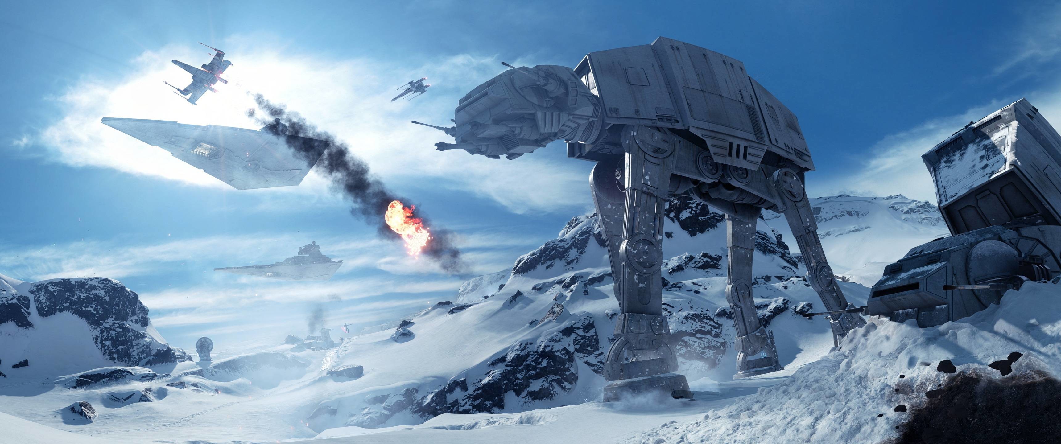 Star Wars Battlefront, AT-AT, Star Destroyer, Hoth, 21:9 1440p, sfondo per monitor ultrawide