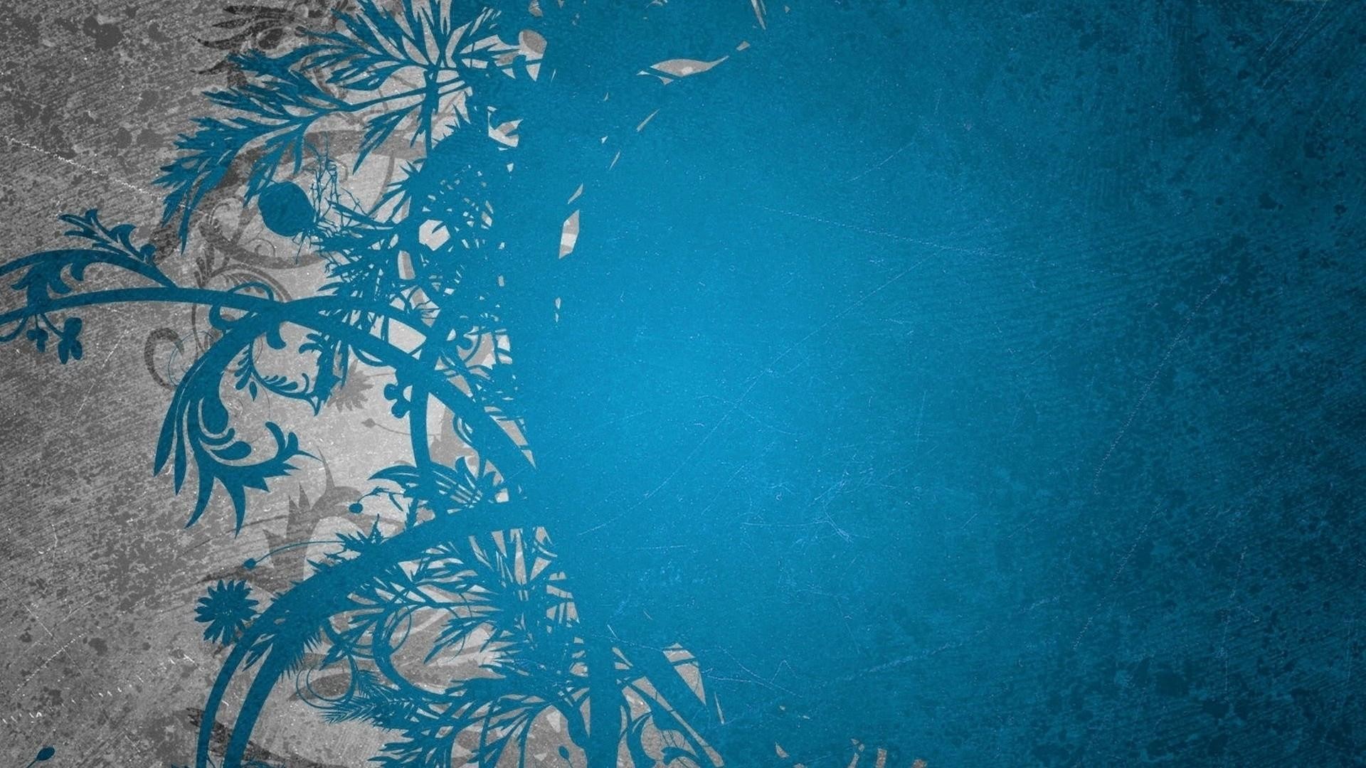 Motivo floreale, Silhouette di piante, Azzurro, Texture grunge, 1920x1080, sfondo per PC