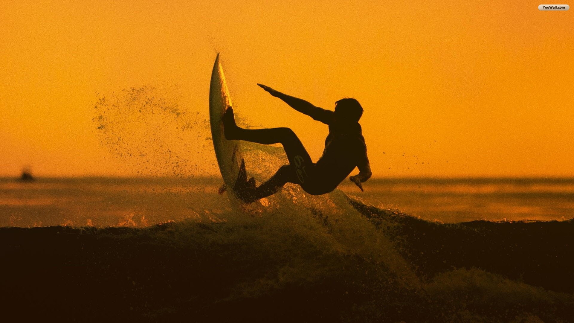 Surfista, Silhouette, Spruzzi, Arancione, 1920x1080, wallpaper desktop