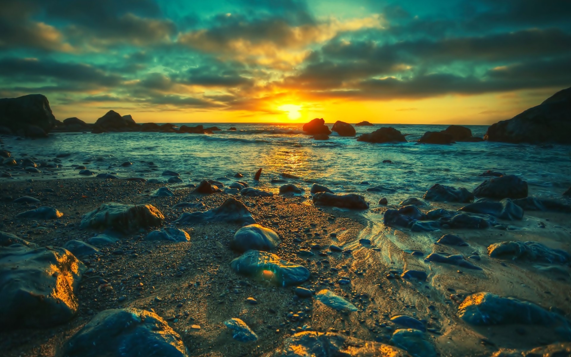 Costa, Rocce, Tramonto, Mare, Full HD, sfondo per portatile