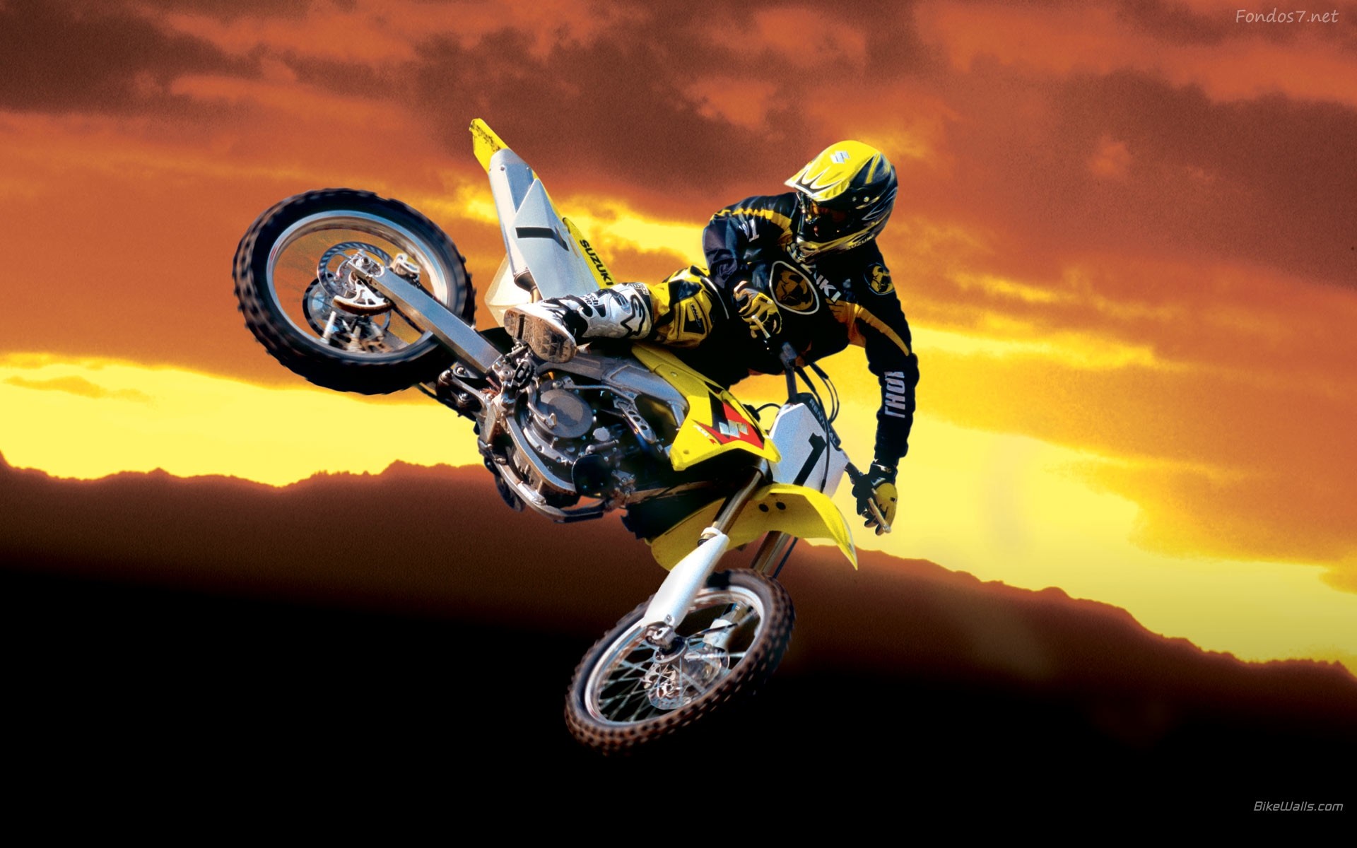 Suzuki RM-Z, Salto, Motocross, Tramonto, Cielo arancione, 1920x1200, immagine di sfondo