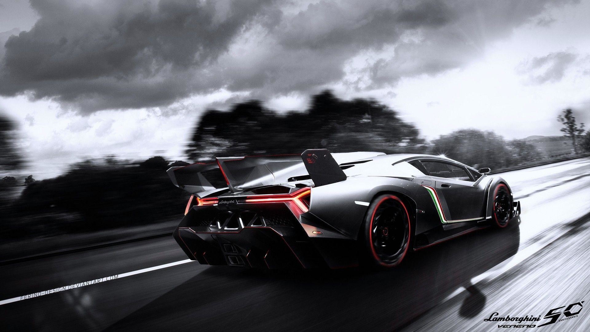Lamborghini Veneno, Mosso, Strada, Bianco e nero, Full HD, sfondo per portatile
