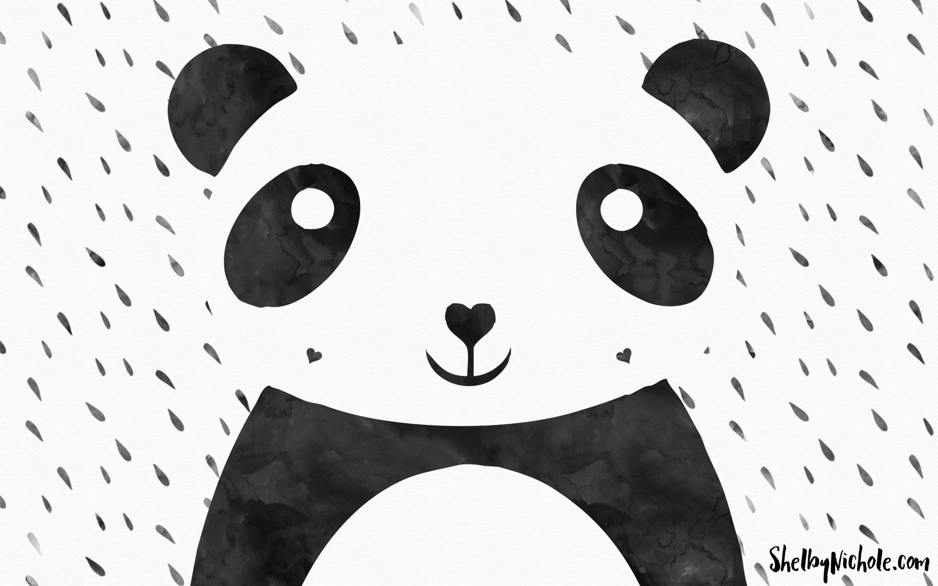 Panda, Kawaii, Bianco e nero, Illustrazione, Full HD, sfondo per PC