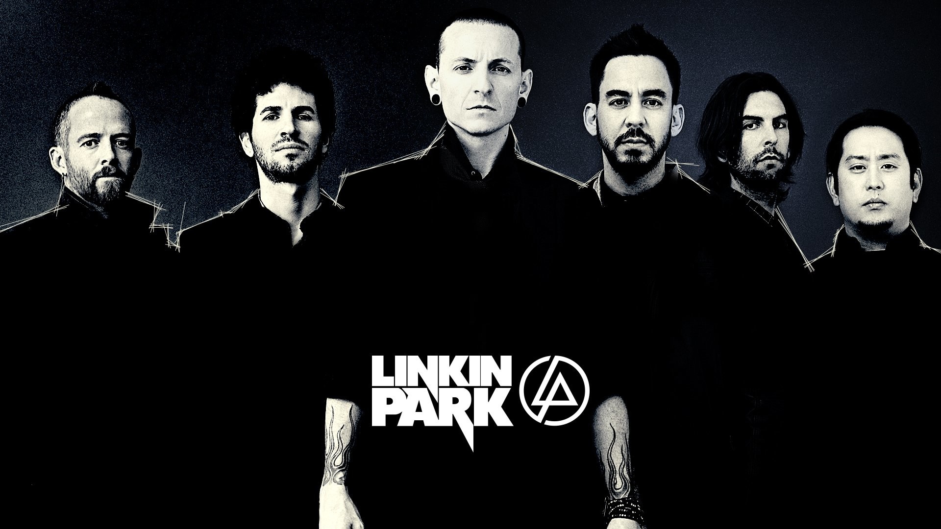 Linkin Park, Chester Bennington, Mike Shinoda, Logo Linkin Park, Sfondo nero, wallpaper desktop