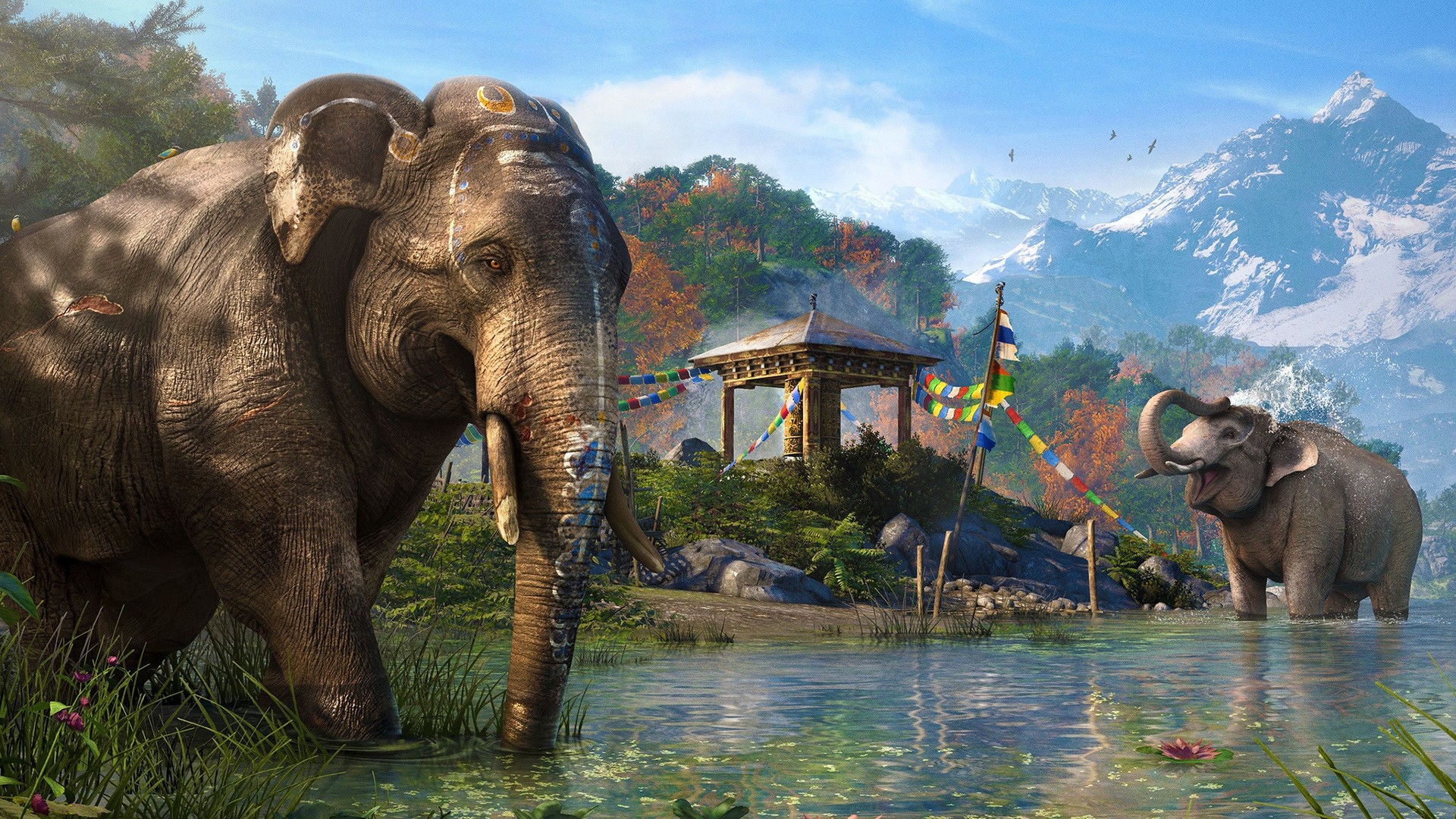 Far Cry 4, Elefanti, Kyrat, Fiume, 1920x1080, sfondo per PC