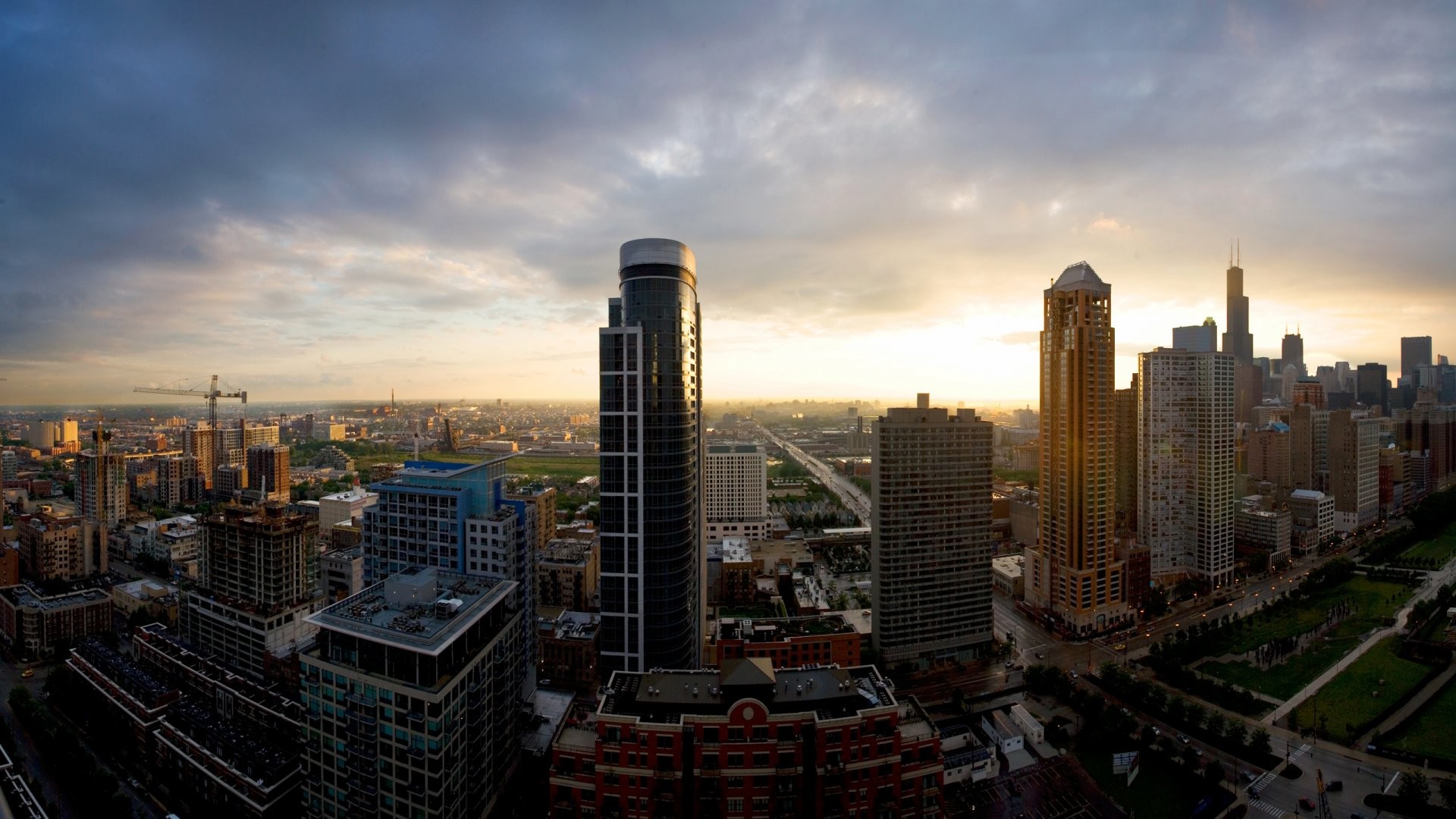 Chicago, Grattacieli, Tramonto, Città, Full HD 1080p, sfondo desktop