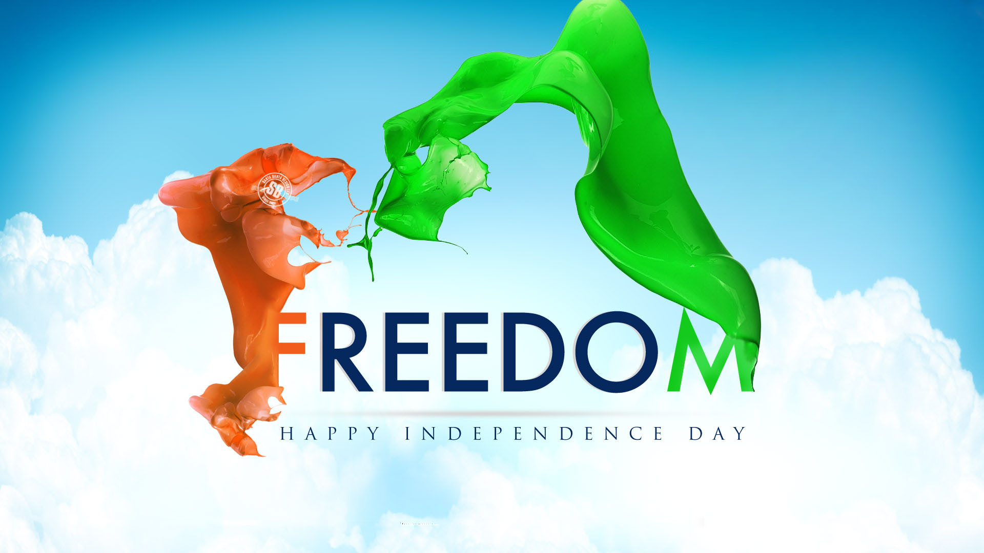 Freedom, Happy Independence Day, Festa dell'indipendenza indiana, Arancione e verde, Nuvole, sfondo 1080p