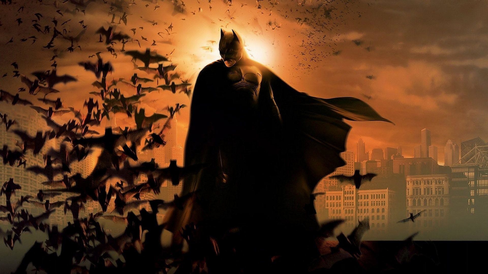 Batman, Batman Begins, Pipistrelli, Tramonto, 1920x1080, sfondo per PC