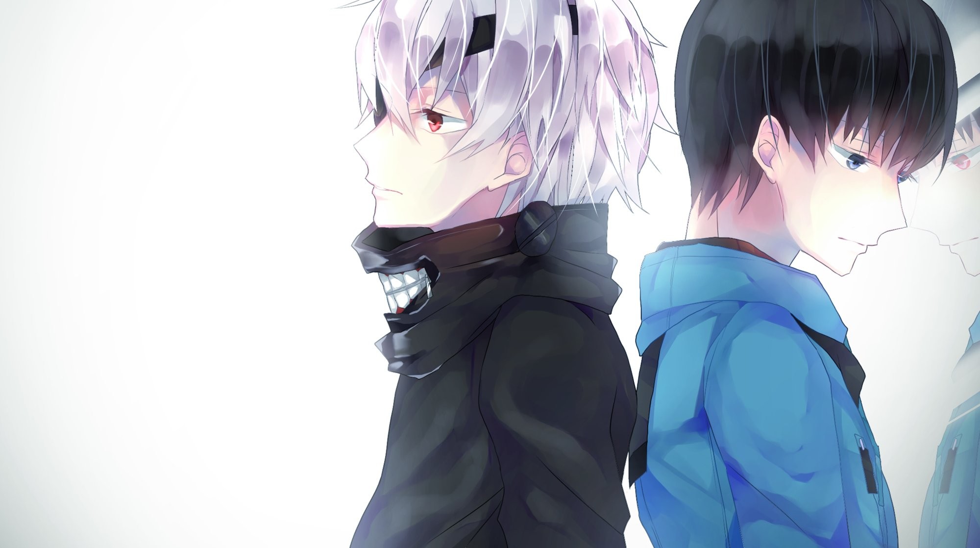 Ken Kaneki, Tokyo Ghoul, Capelli bianchi, Capelli neri, Anime, Full HD, sfondo per portatile