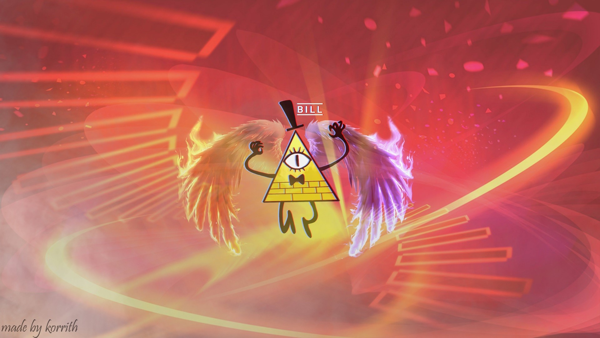 Bill Cipher, Gravity Falls, Ali, Rosso, Fan art, Full HD 1080p, sfondo desktop