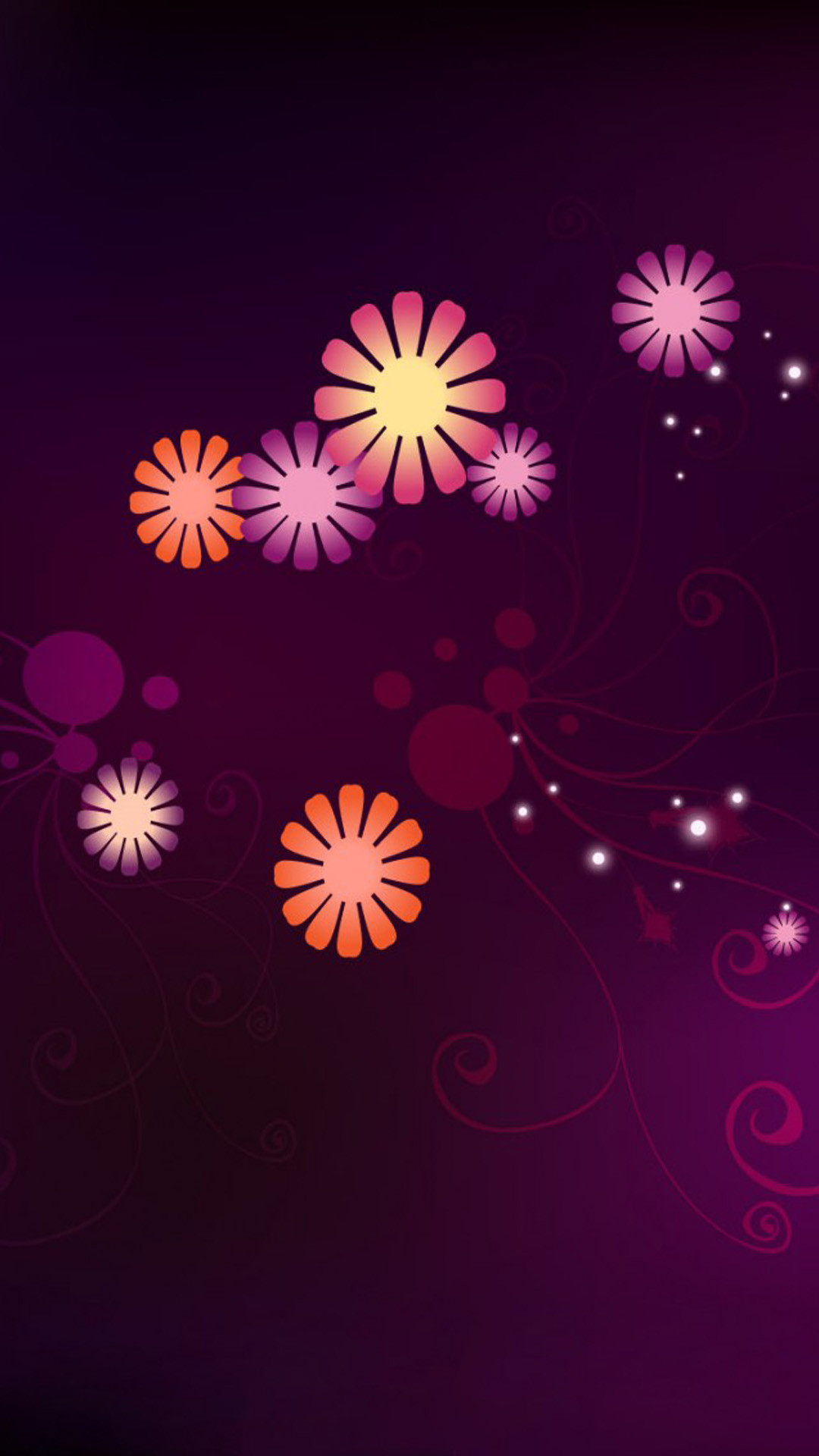 Fiori stilizzati, Viola, Brillantini, Full HD, sfondo verticale per cellulare