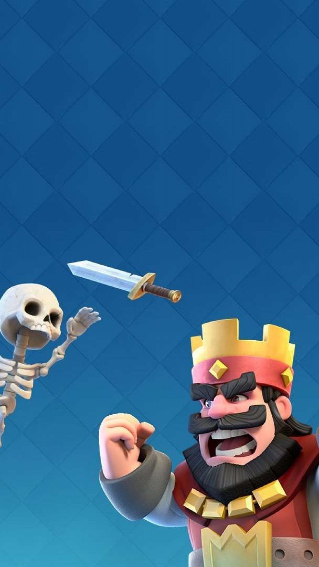 Clash Royale, Re Rosso, Scheletro, Sfondo blu, Full HD, schermata di blocco del cellulare