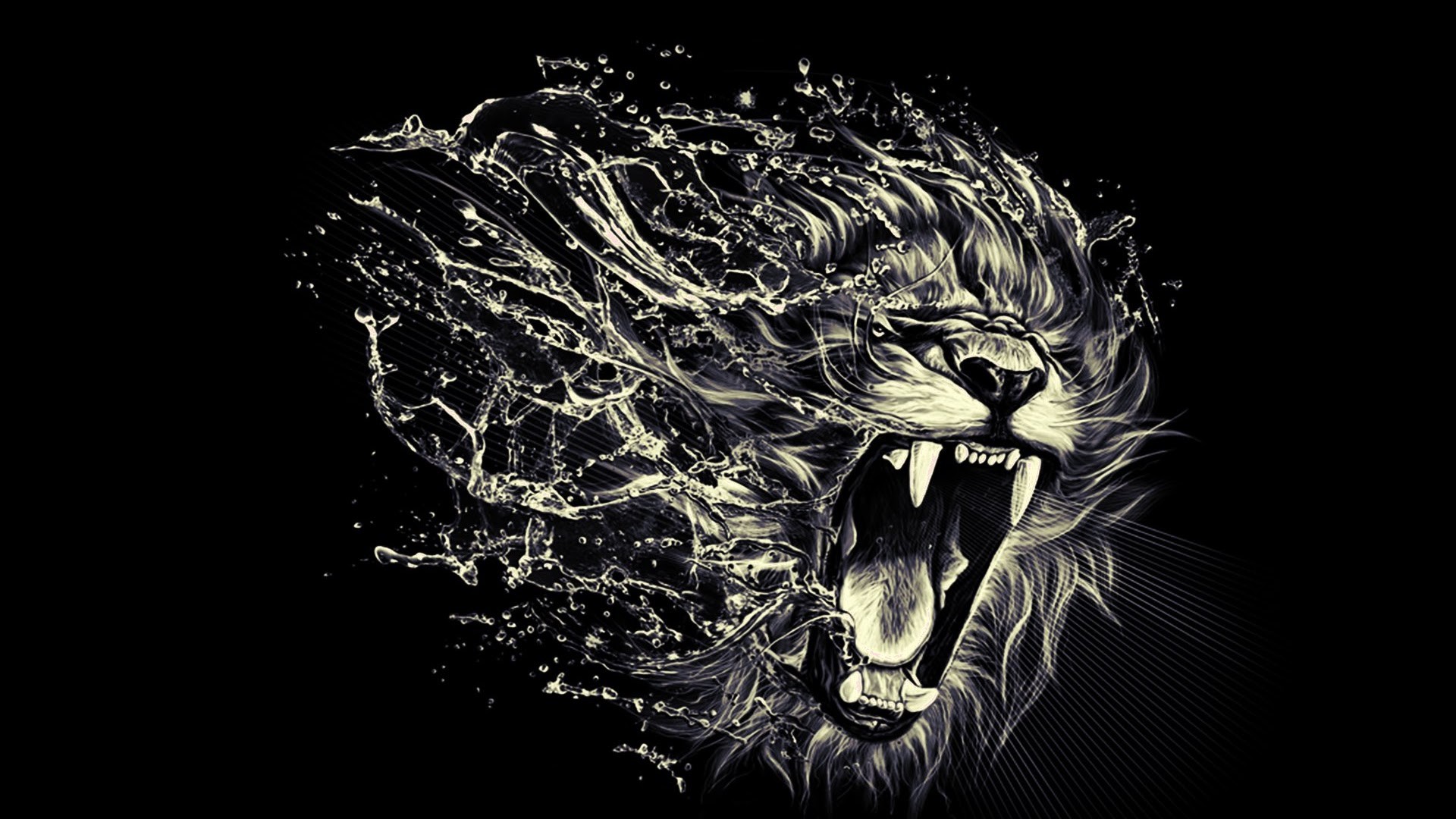 Leone, Ruggito, Arte digitale, Sfondo nero, Full HD, wallpaper per portatile