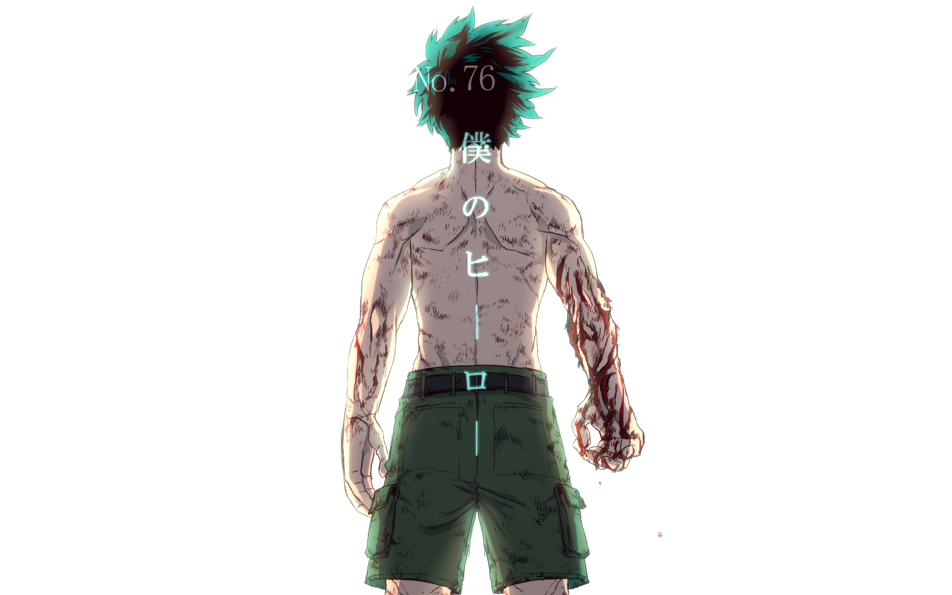 Izuku Midoriya, Boku no Hero Academia, Cicatrici, Di spalle, Sfondo bianco, wallpaper Windows 11