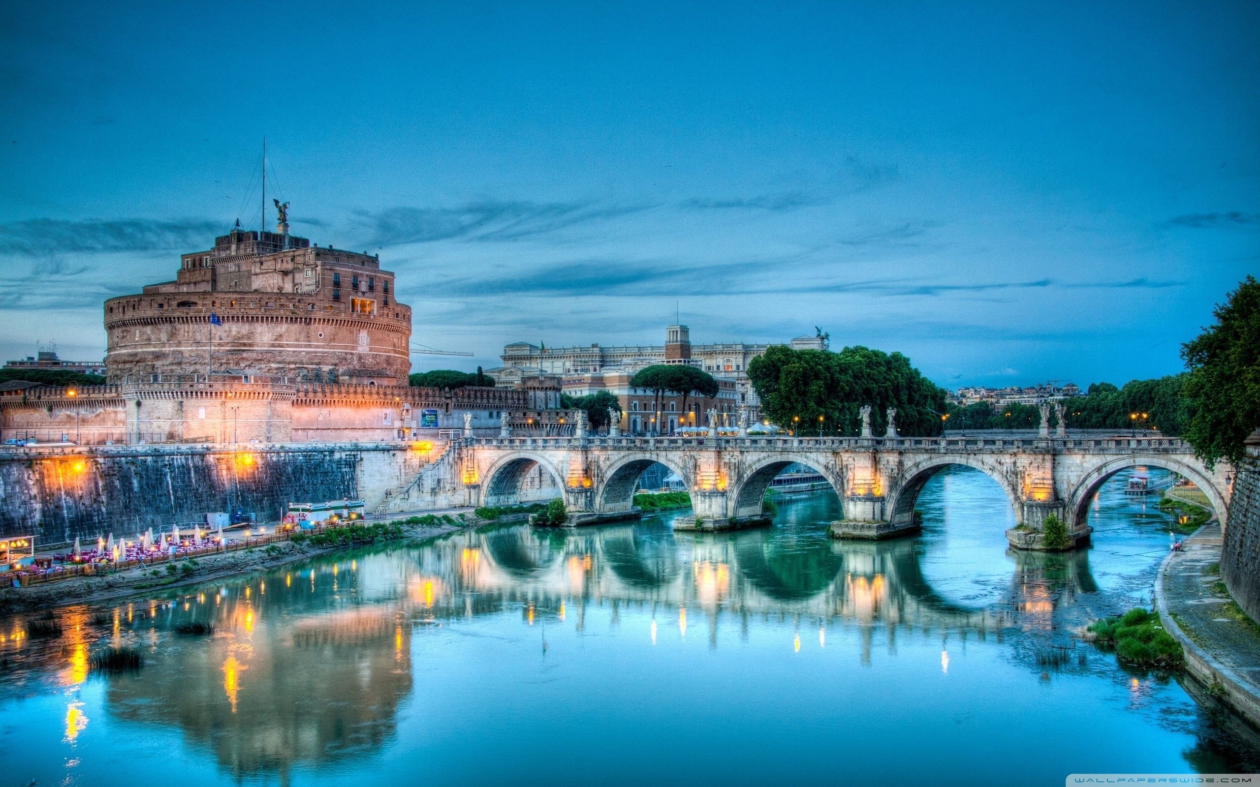Castel Sant'Angelo, Ponte Sant'Angelo, Tevere, Roma, 2K, sfondo Windows 11