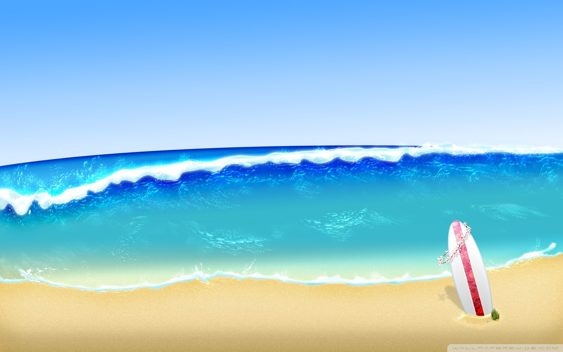Tavola da surf, Spiaggia, Onda, Illustrazione, 1920x1200, sfondo per PC