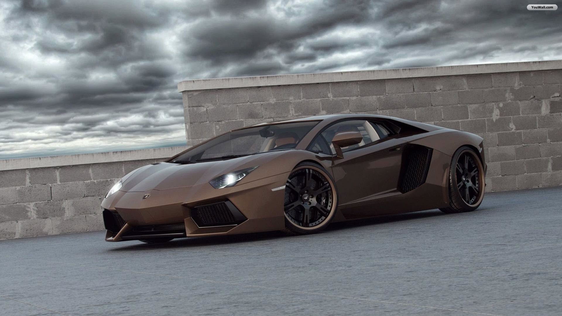 Lamborghini Aventador, Marrone, Cielo nuvoloso, Supercar, Full HD, sfondo desktop