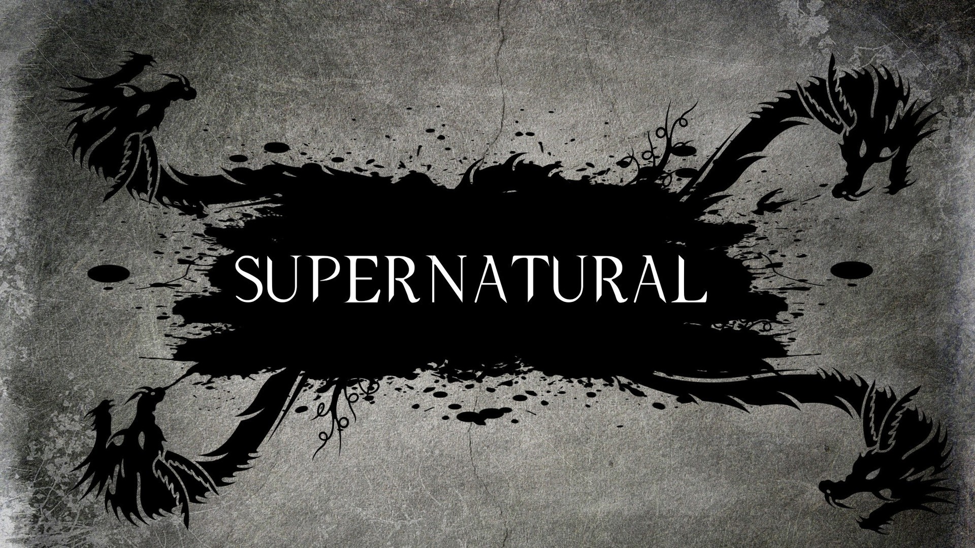 Logo Supernatural, Draghi, Macchia d'inchiostro, Grigio, 16:9 Full HD, sfondo widescreen