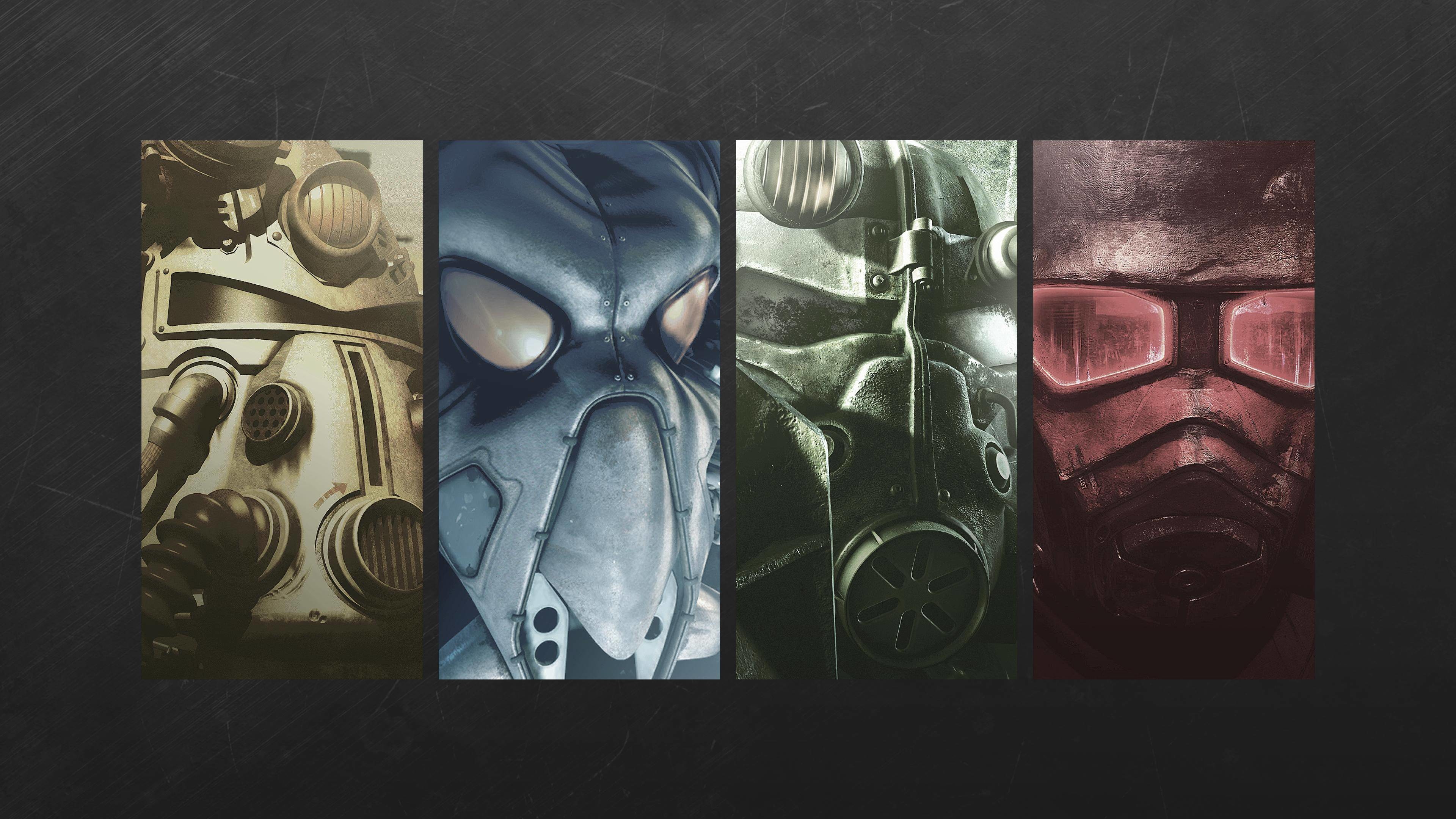 Armatura atomica, Fallout 3, Fallout: New Vegas, Elmetti, Collage, sfondo 3840x2160 per PC