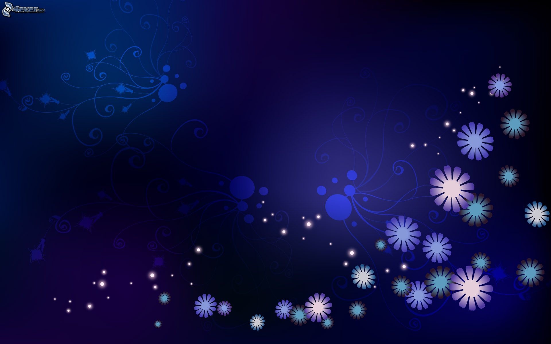 Fiori stilizzati, Blu scuro, Stelline, Arte digitale, 1920x1200, sfondo MacBook Pro