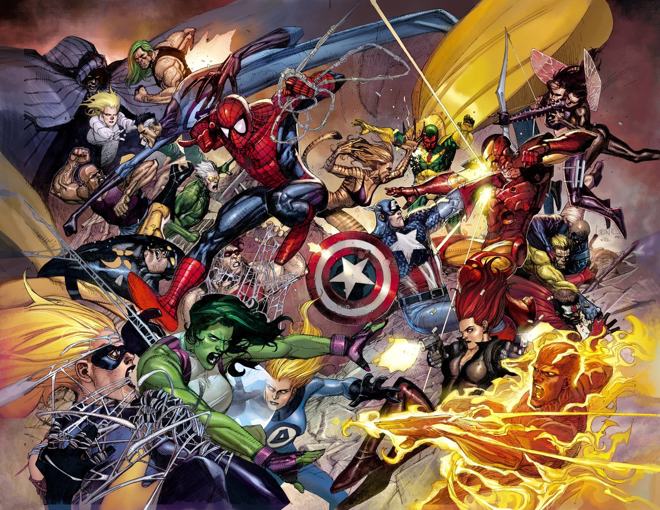 Civil War, Marvel Comics, Captain America, Spider-Man, She-Hulk, Fumetto, sfondo Windows 11