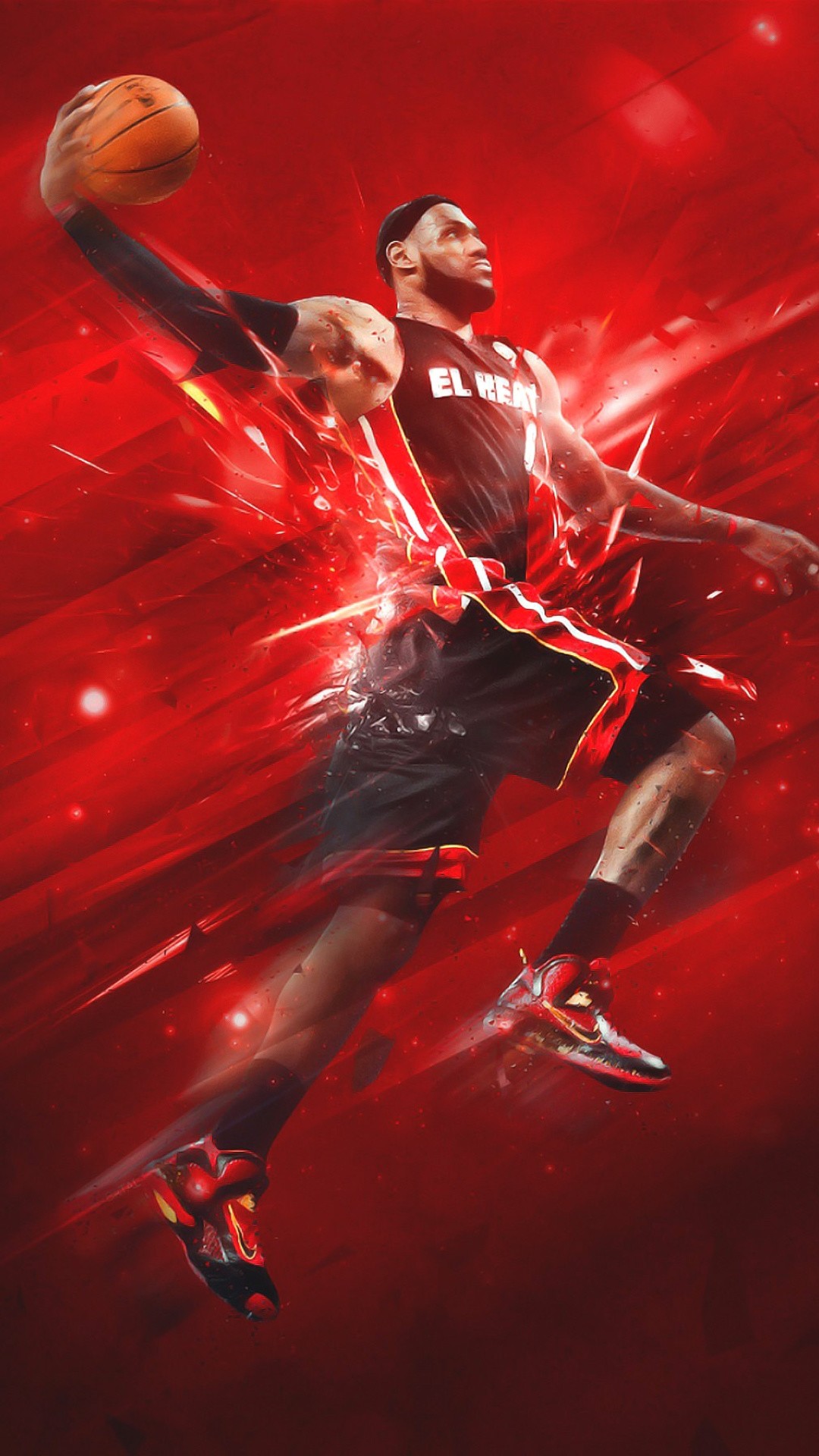 LeBron James, Miami Heat, Schiacciata, Rosso, wallpaper per iPhone e Android