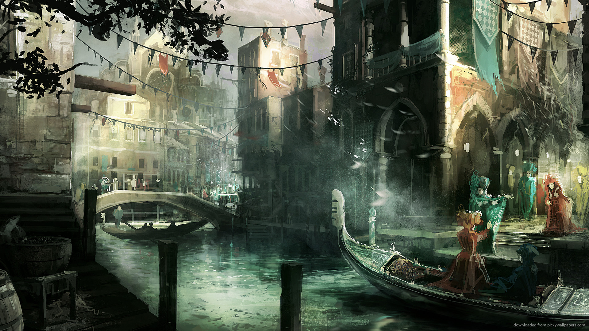 Assassin's Creed II, Venezia, Gondola, Videogioco, Concept art, 1920x1080, immagine di sfondo