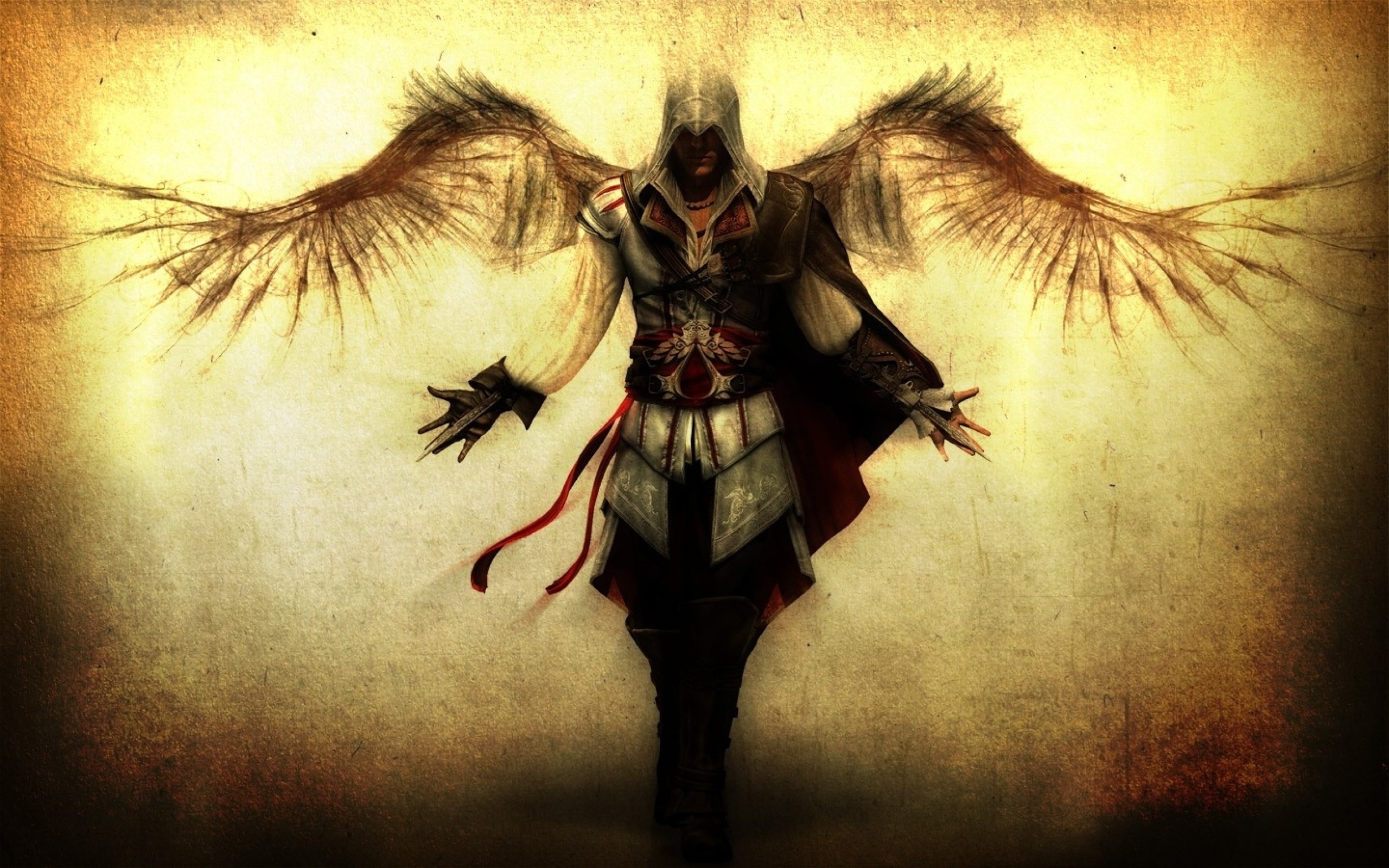 Ezio Auditore da Firenze, Assassin's Creed, Ali, Seppia, 2K, sfondo desktop