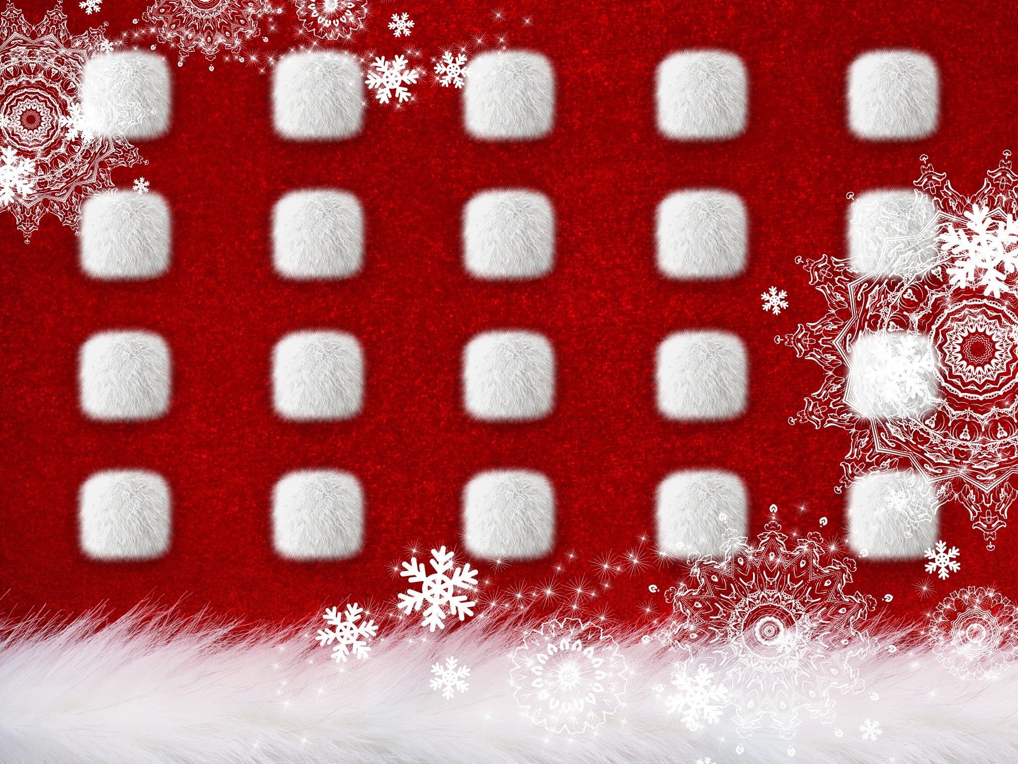 Griglia icone, Fiocchi di neve, Sfondo rosso, Natale, Full HD, schermata di blocco iPad