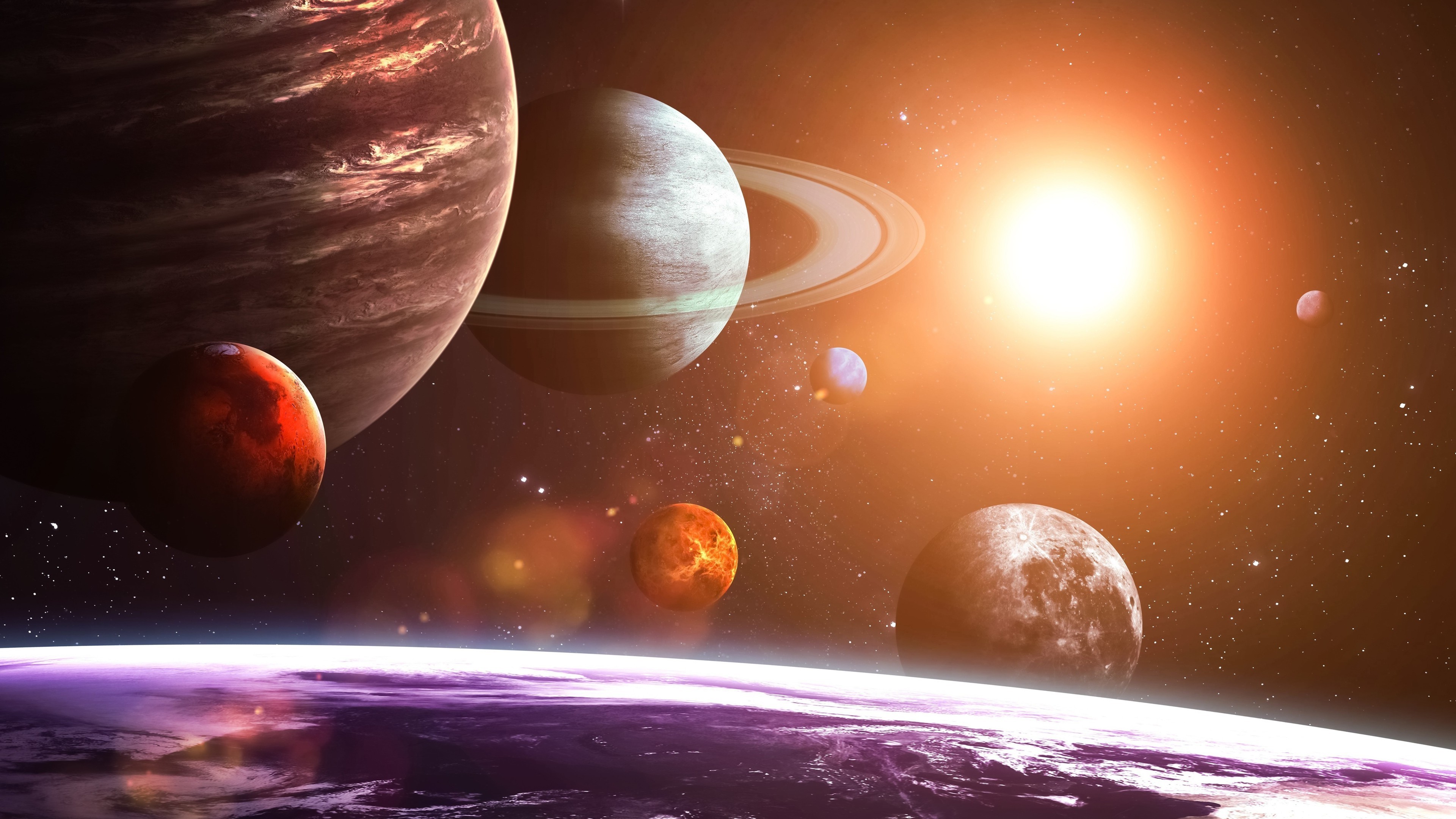 Pianeti, Sole, Saturno, Spazio, Arte digitale, 4K, sfondo Windows 11