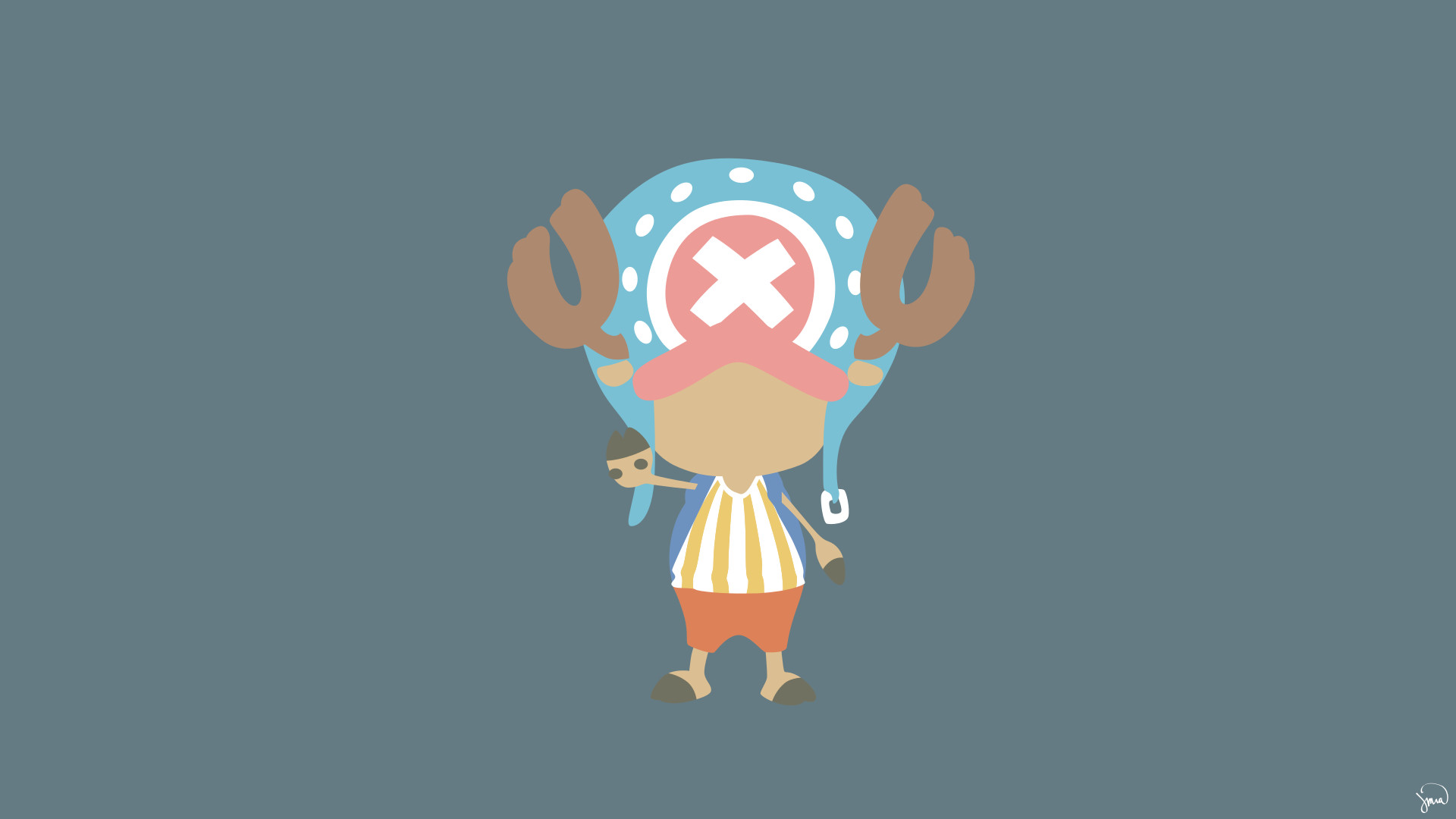 Tony Tony Chopper, One Piece, Minimalista, Sfondo grigio, Full HD, wallpaper desktop