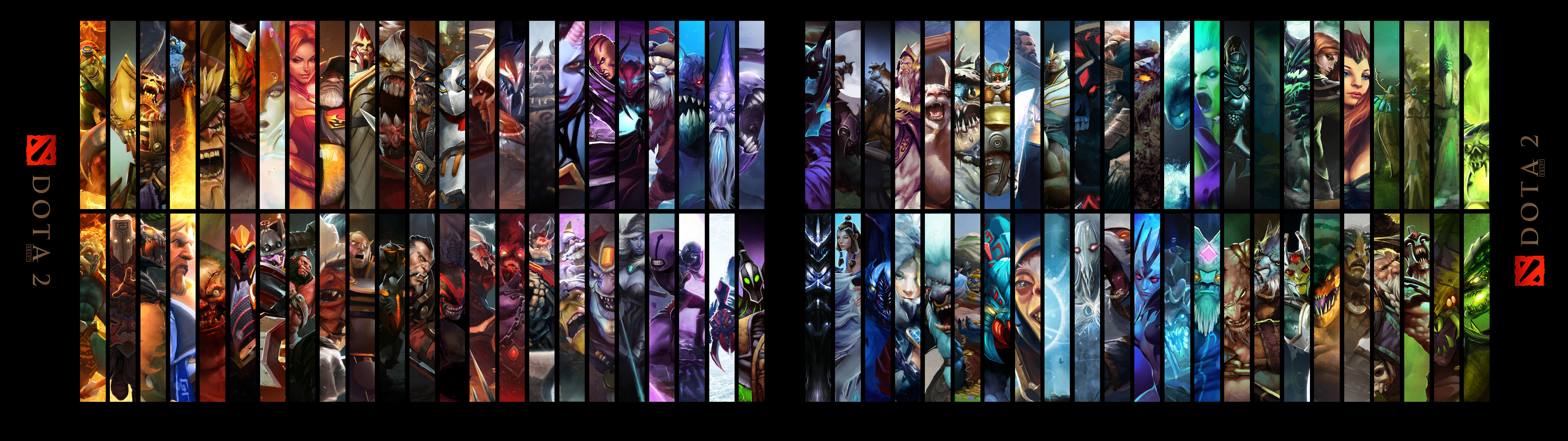 Dota 2, Eroi, Collage, 3840x1080, sfondo per PC