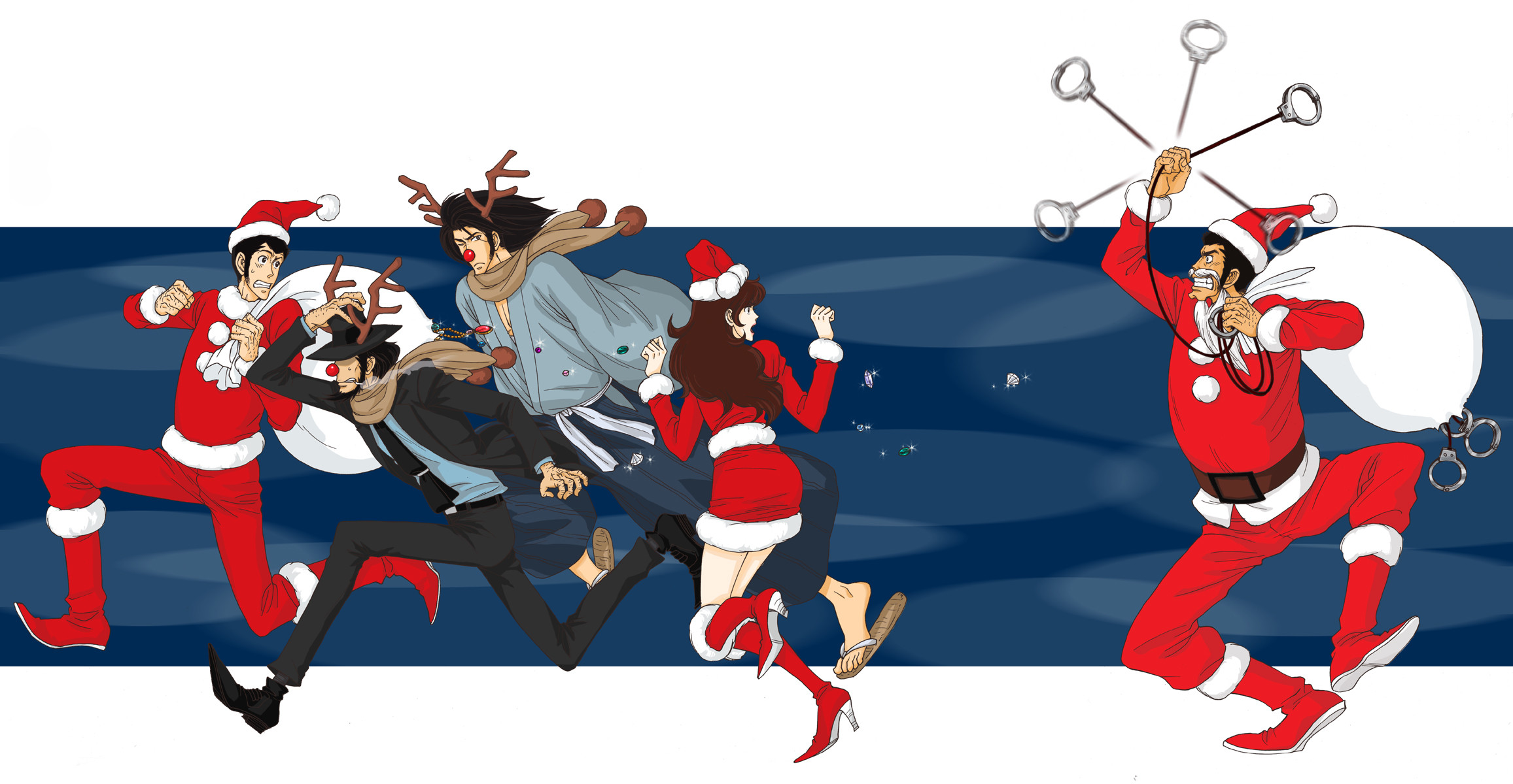 Lupin III, Natale, Babbo Natale, Fujiko Mine, Daisuke Jigen, Full HD, sfondo per PC