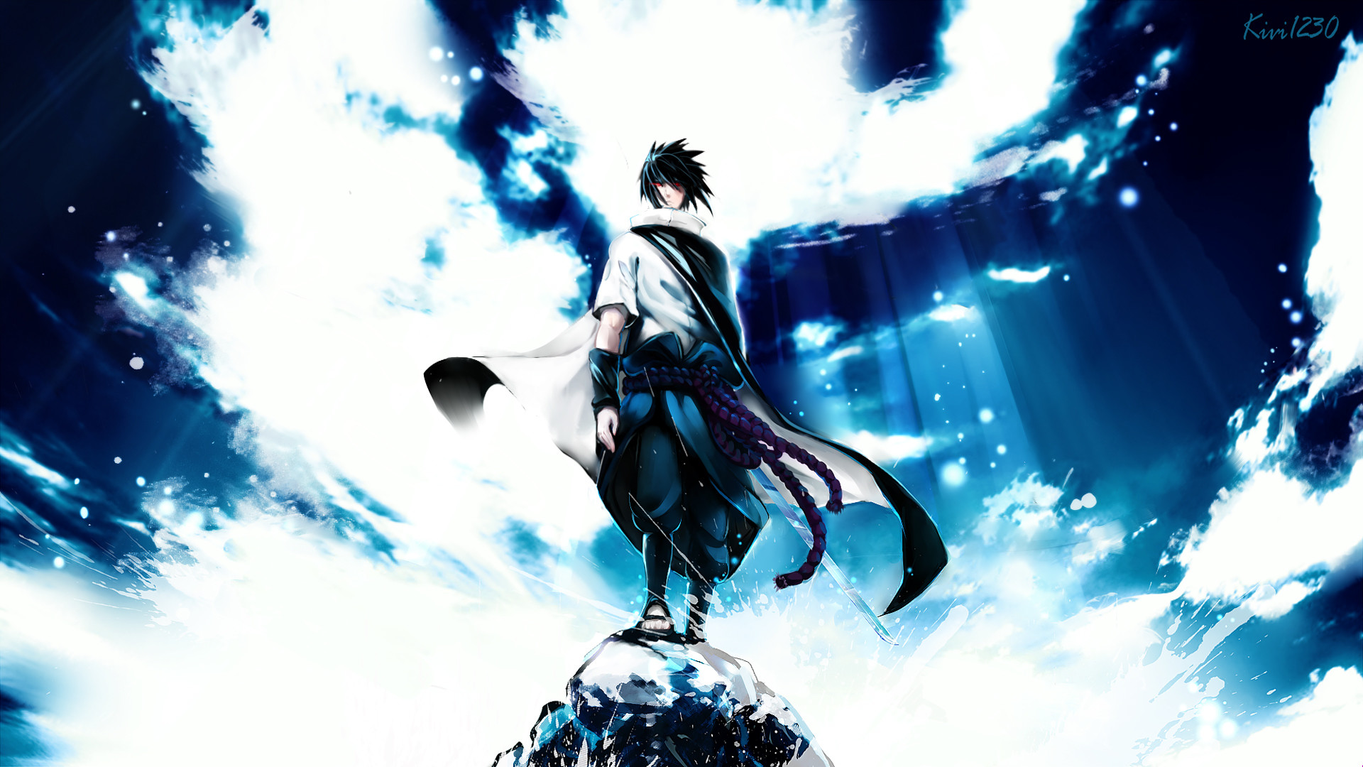 Sasuke Uchiha, Naruto, Nuvole, Blu, 1920x1080, sfondo per PC