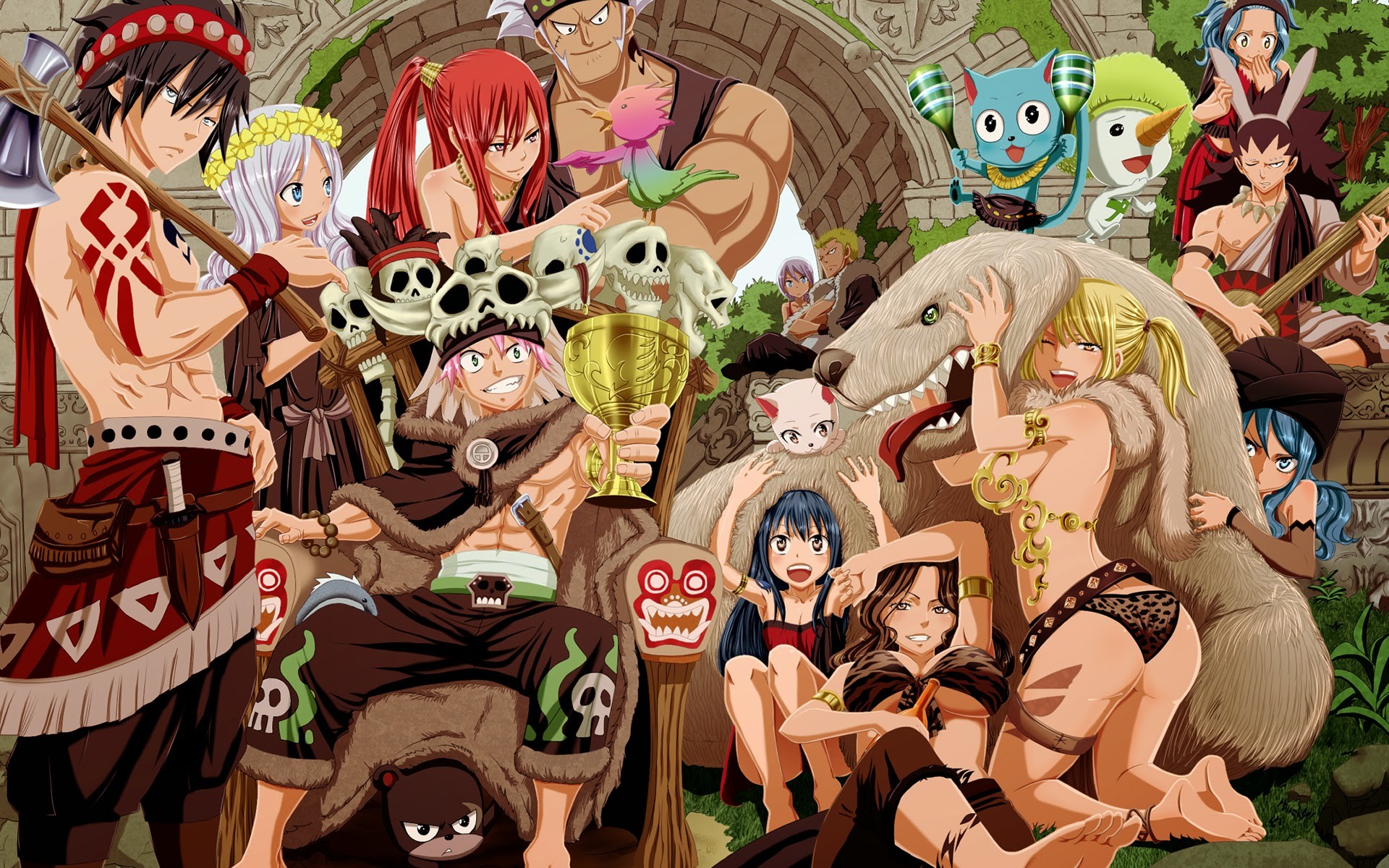 Fairy Tail, Erza Scarlet, Gray Fullbuster, Happy, Tribù, Gruppo, sfondo per portatile