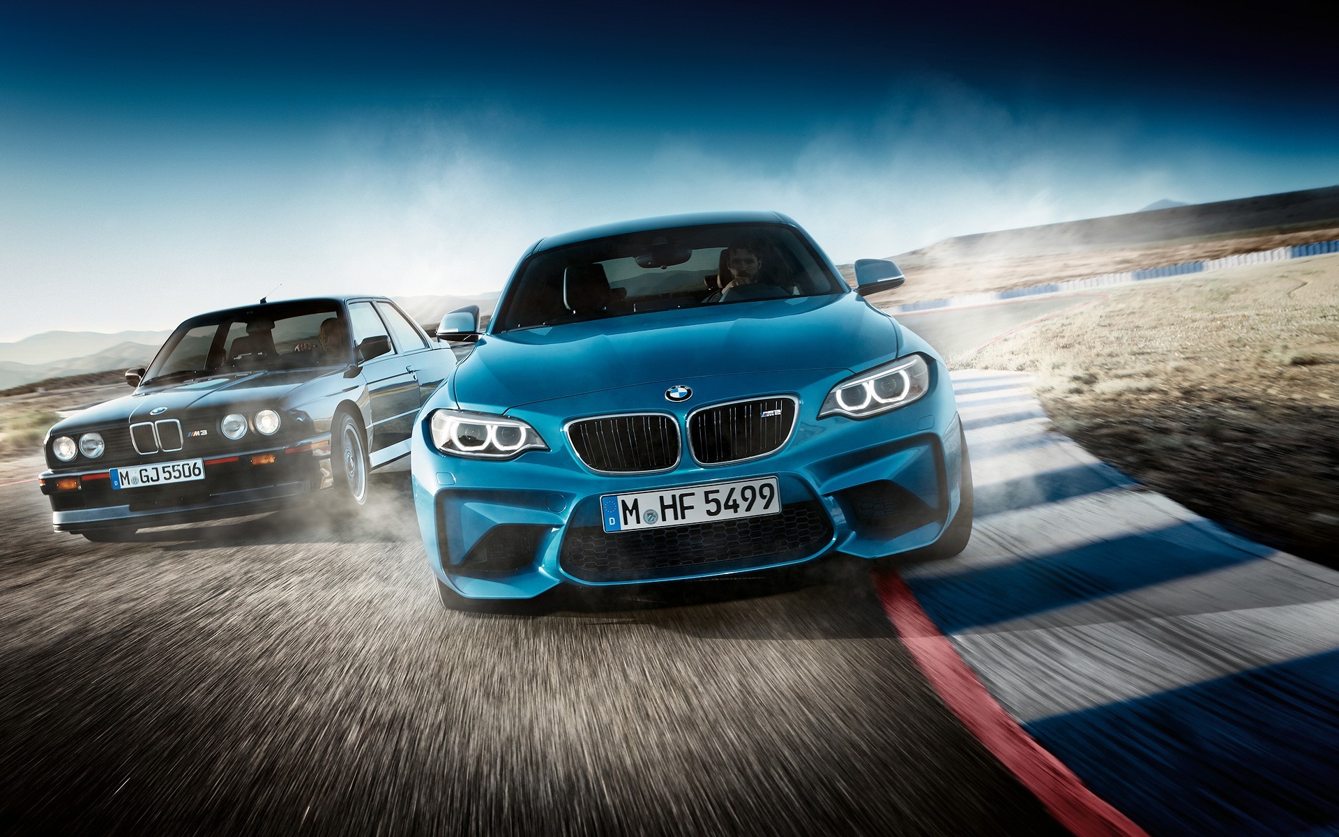 BMW M2 Coupé (F87), BMW M3 (E30), BMW M, Pista, Blu, Full HD, sfondo desktop