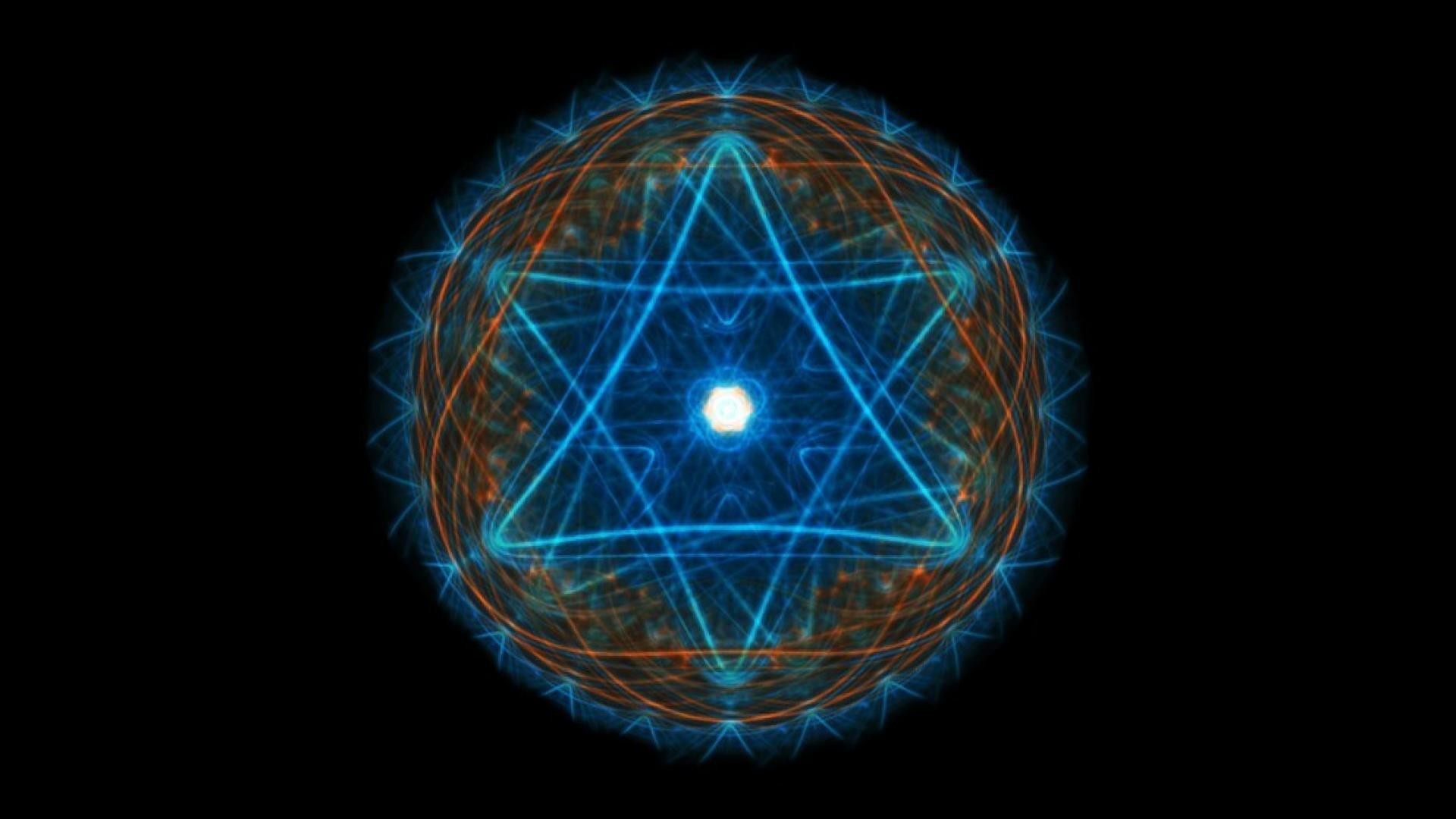 Stella di David, Geometria sacra, Mandala, Blu, Sfondo nero, Full HD, wallpaper desktop