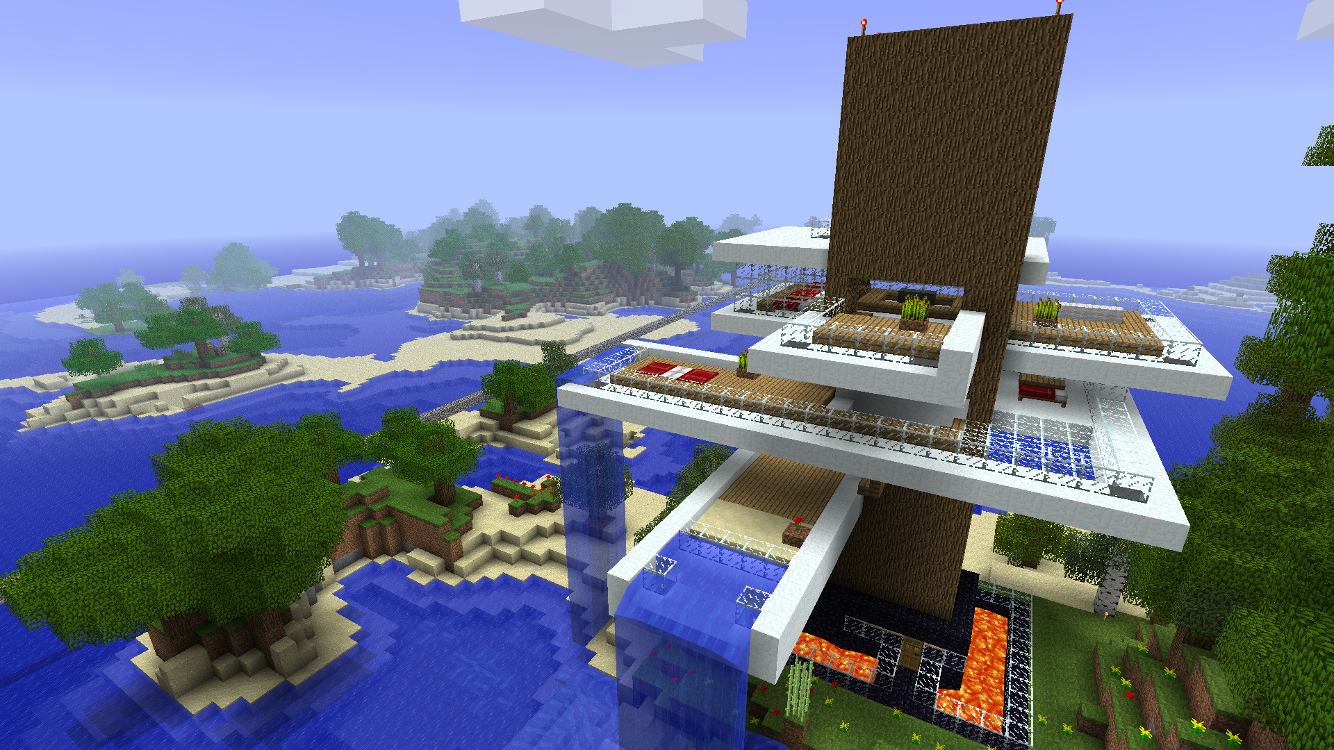 Minecraft, Villa moderna, Isola, Mare, Full HD, sfondo per PC