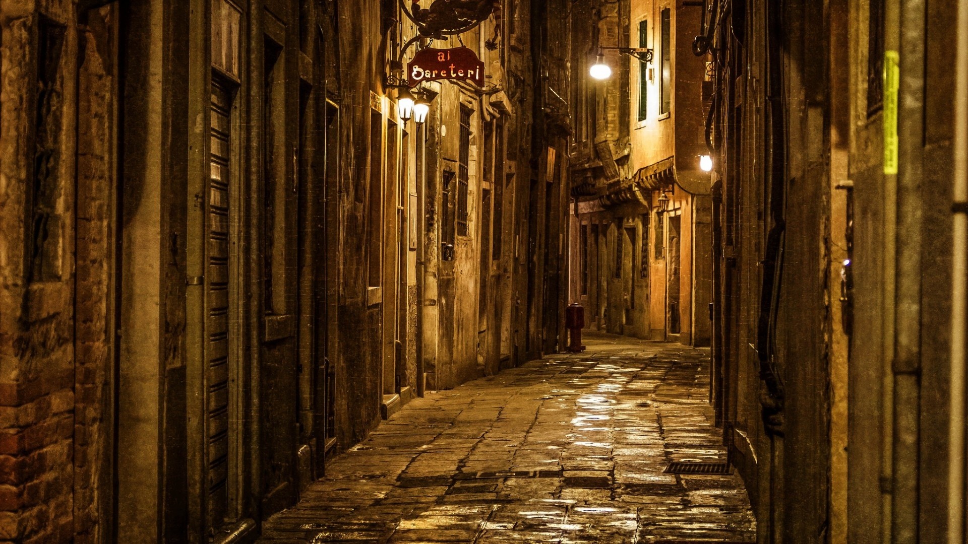 Calle, Notte, Lanterna, Full HD, sfondo per PC