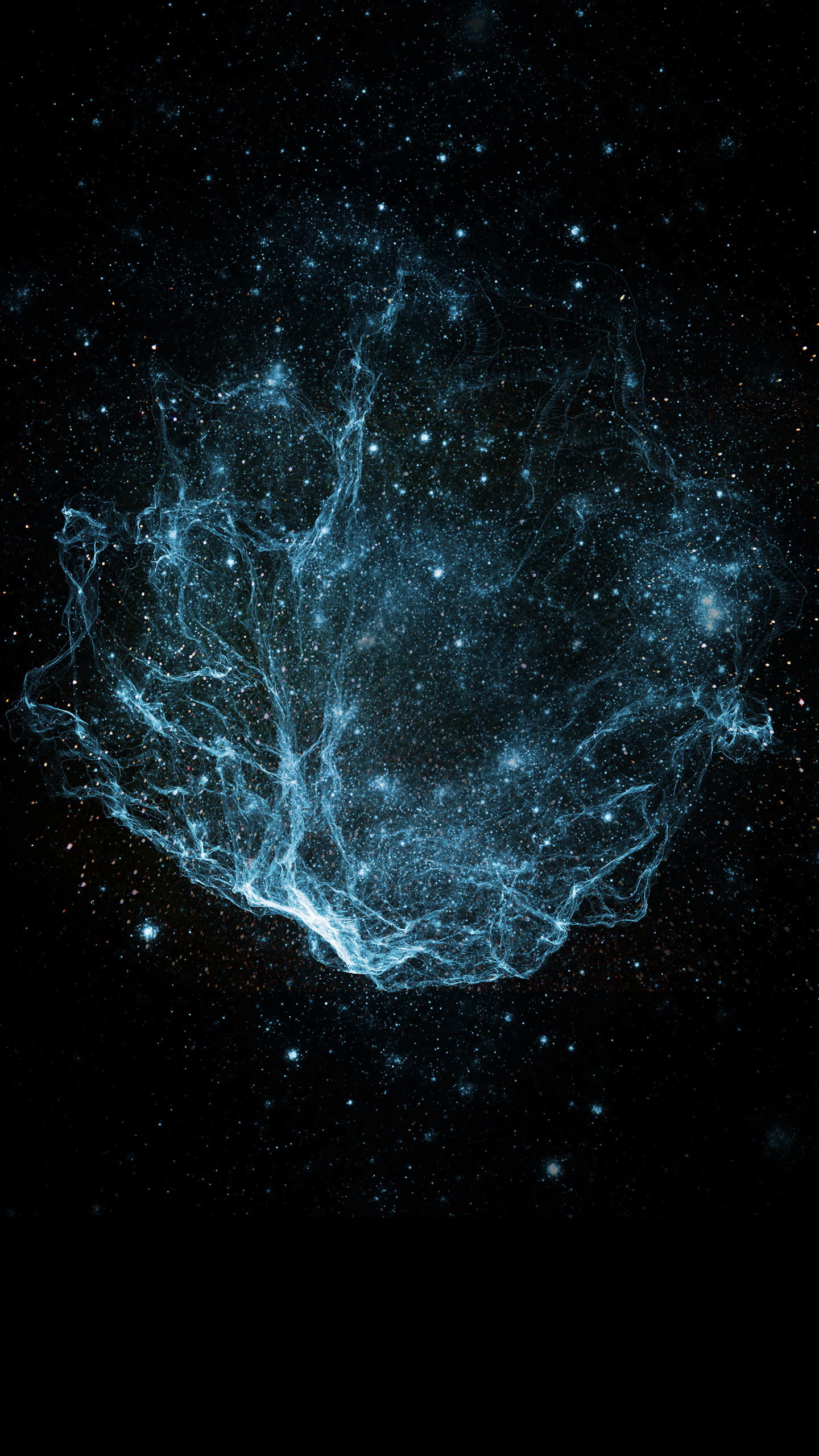 Nebulosa, Spazio, Sfondo nero, Particelle, QHD+, schermata di blocco del cellulare